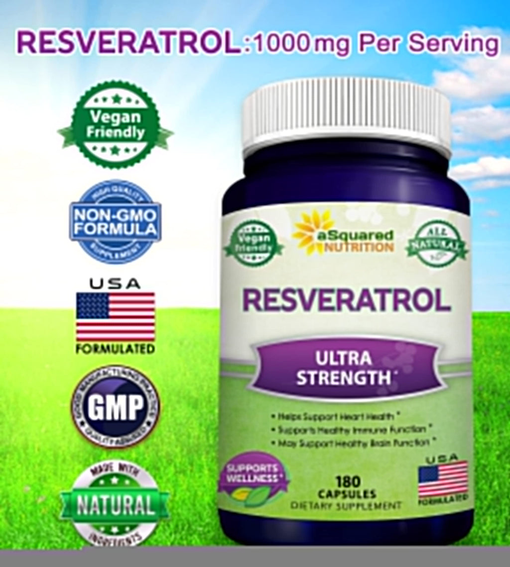 100% Natural Resveratrol - 1000mg Per Serving Max Strength (180 Capsules) Antioxidant Supplement, Trans-Resveratrol Pills