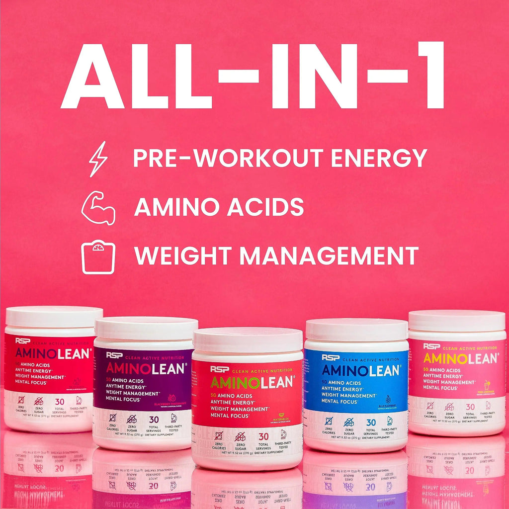 RSP NUTRITION AminoLean Pre Workout Powder, Amino Energy & Weight Management with Vegan BCAA Amino Acids, Natural Caffeine, Preworkout Boost for Men & Women, 30 Serv, Pink Lemonade… RSP NUTRITION Au supplements