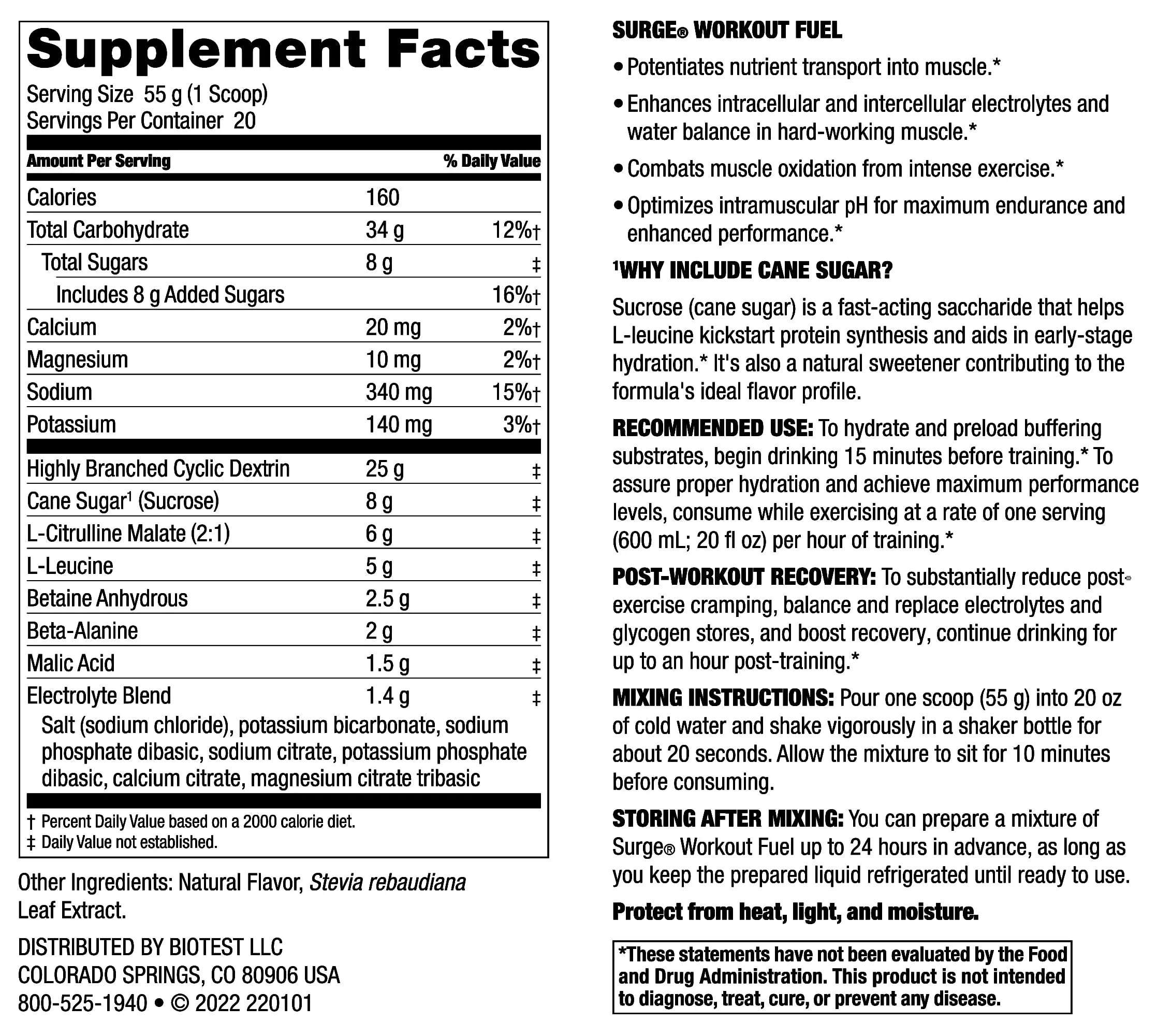Biotest Surge Workout Nutrition - 25 g Highly Branched Cyclic Dextrin, 6.5 g Citrulline Biotest Au supplements