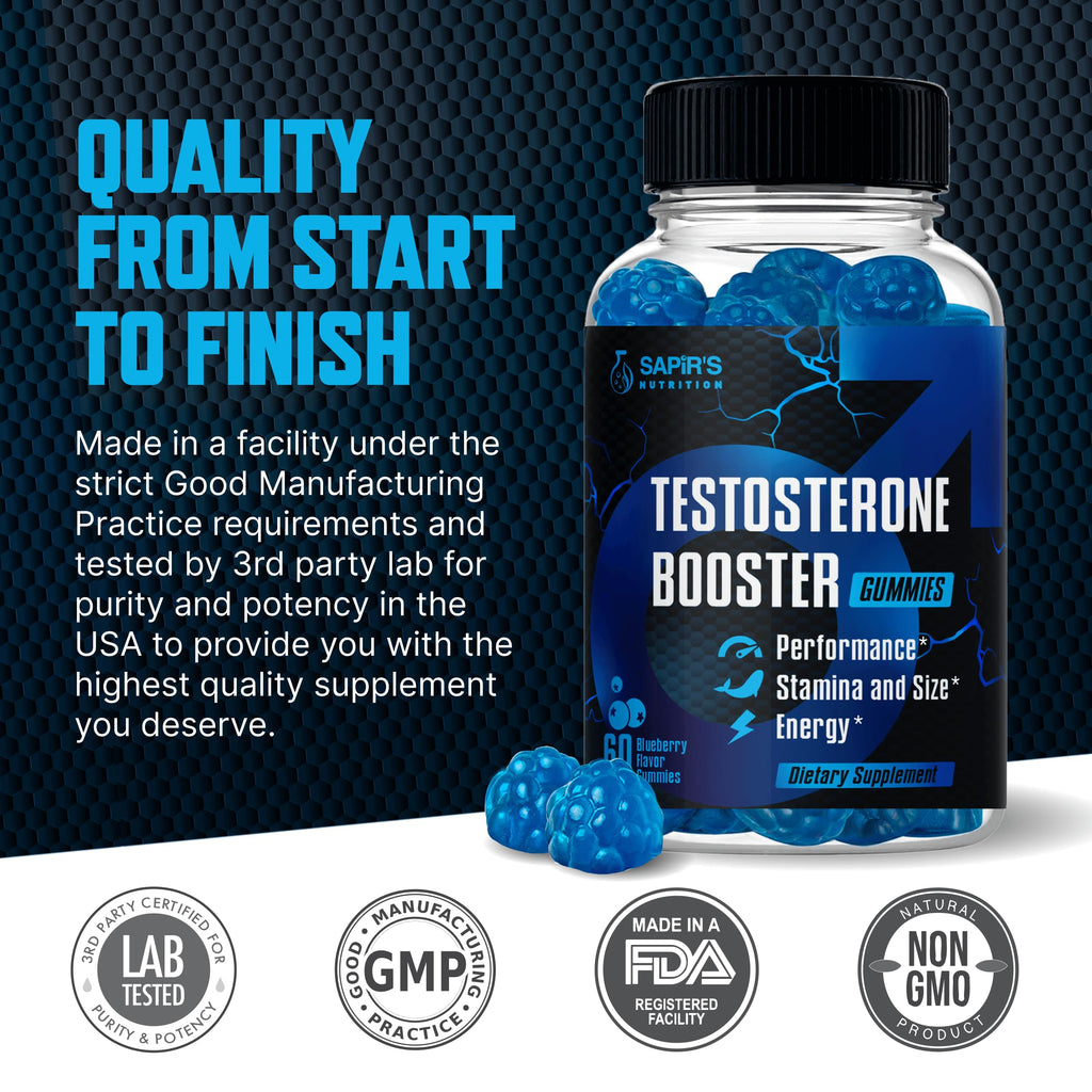 Testosterone Booster Gummies, Male Enhancing Supplement, Add 2 in” Enlargement Gummies for Men , Male Enhancement Chews Energy, Strength, Stamina, Endurance, Performance, Natural Blue Berry Chews Sapir's Nutrition Au supplements