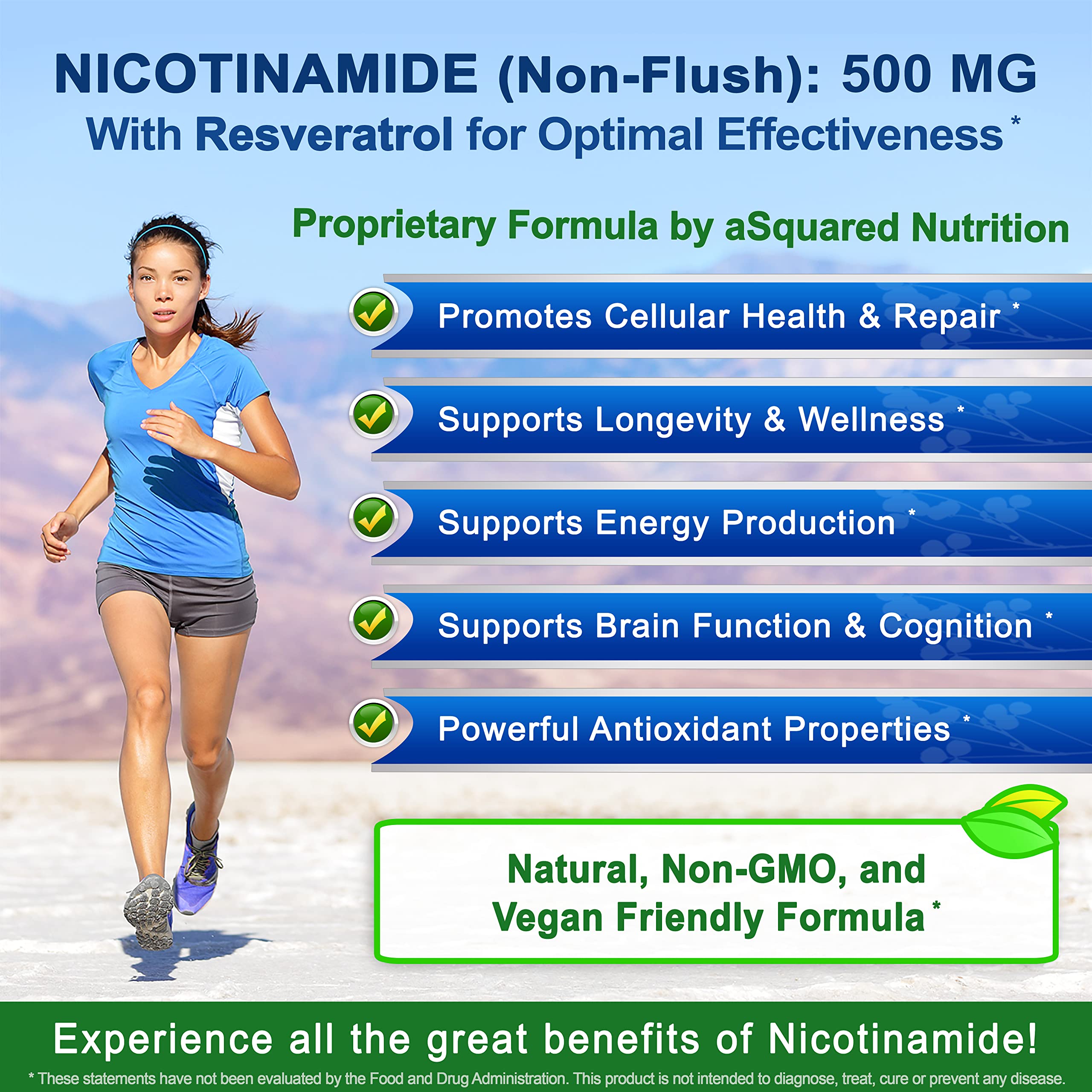 aSquared Nutrition Nicotinamide with Resveratrol - 120 Veggie Capsules - Vitamin B3 500mg (Niacinamide Flush Free) - Supplement Pills to Support NAD, Skin Cell Health & Energy aSquared Nutrition Au supplements