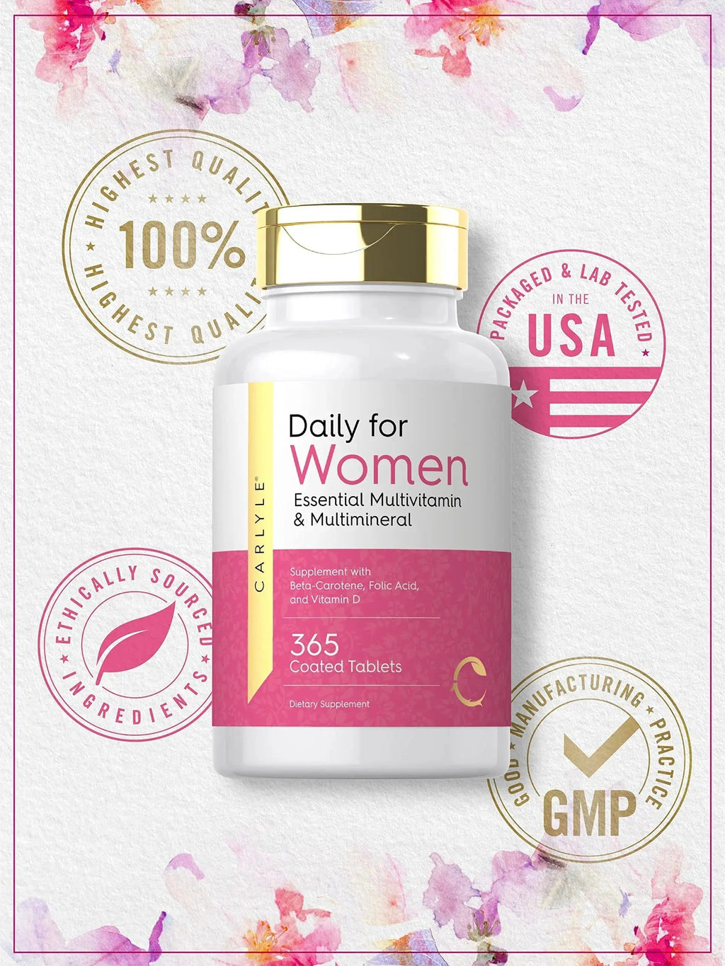 Carlyle Women's Daily Multivitamin and Multimineral Supplement | 365 Tablets | Beta-Carotene, Folic Acid and Vitamin D | Non-GMO, Gluten Free Pills Carlyle Au supplements