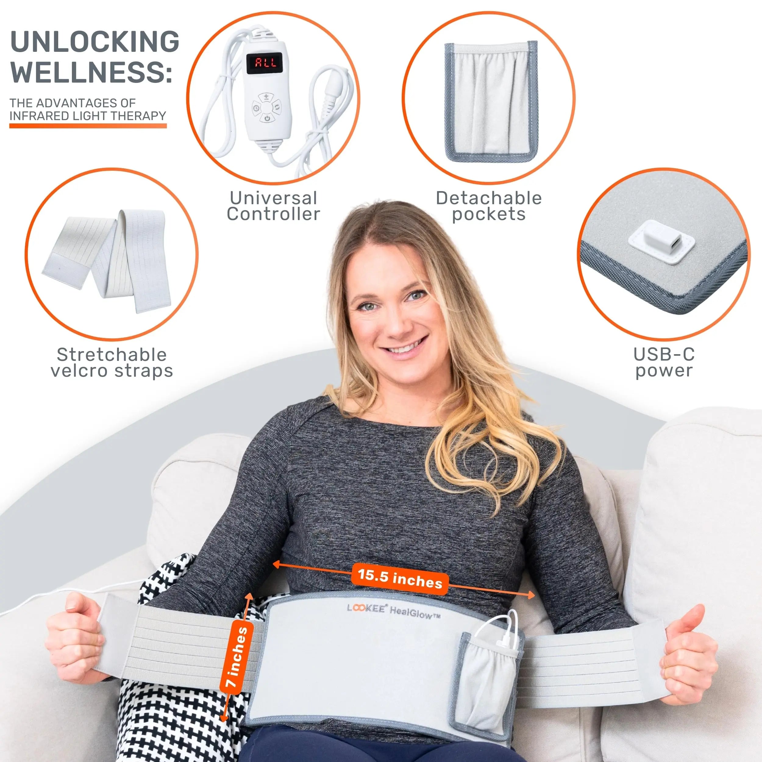 LOOKEE HealGlow Pro Medical Infrared & Red-Light Therapy Belt - LED Technology - 60W Powerful LOOKEE Au supplements