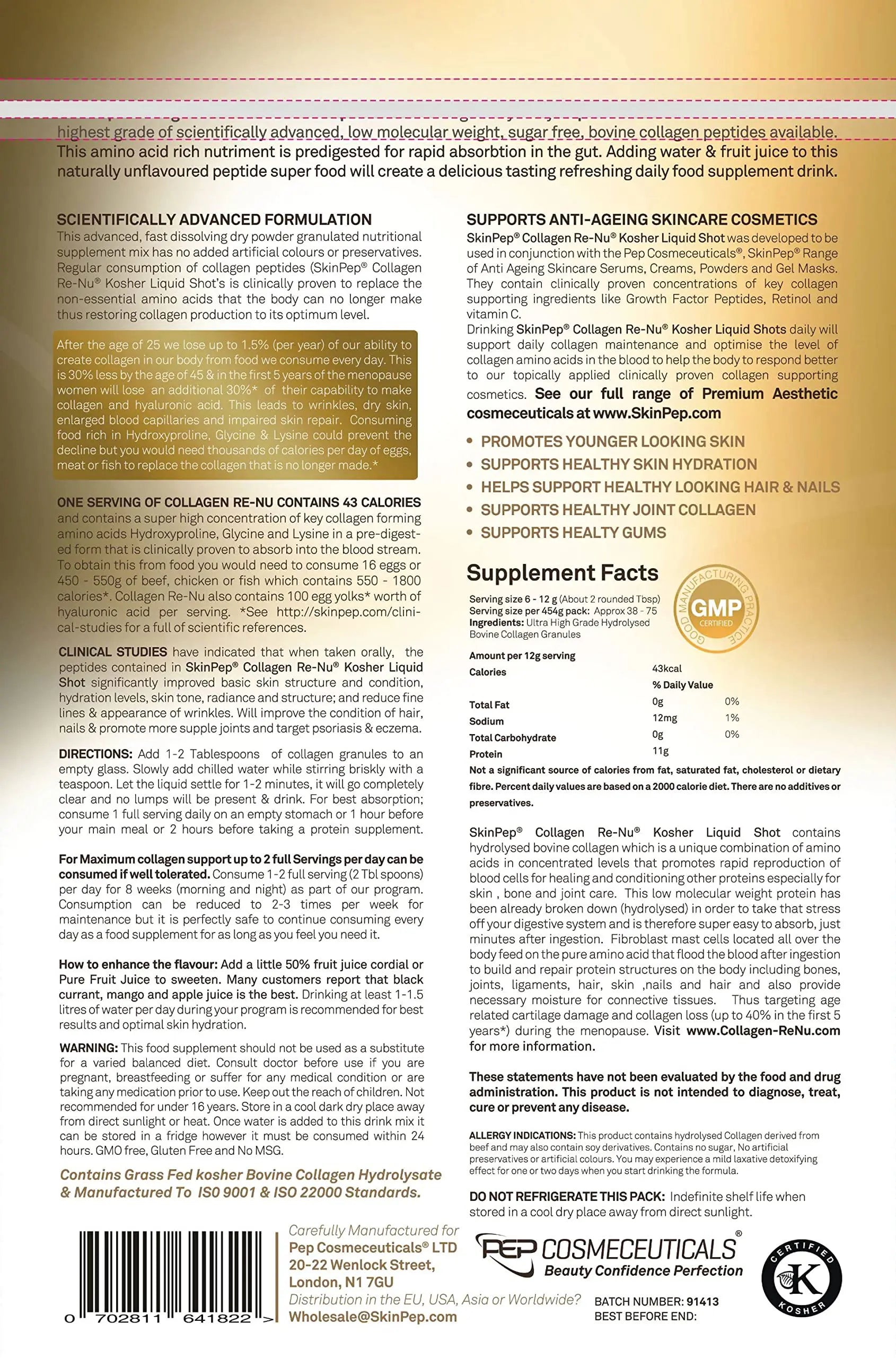 Collagen Powder, Ultra Premium Hydrolysed Bovine Collagen Peptides by SkinPep Skin Pep Au supplements
