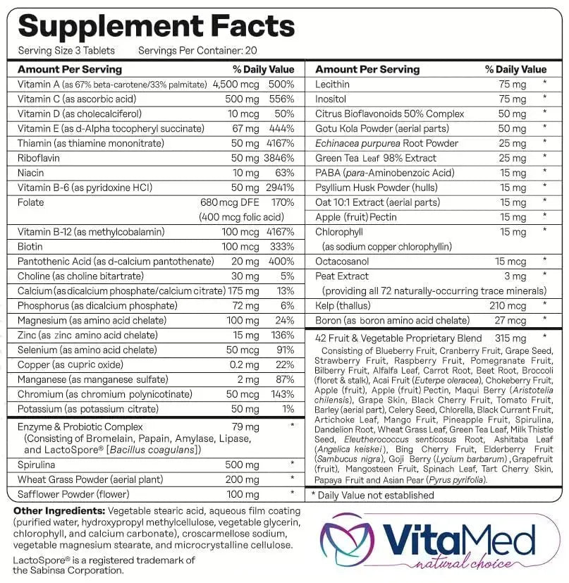 Vita Forte Vegan Multivitamin with Probiotics, Digestive Enzymes & 42 Fruits & Vegetables – Halal Certified VitaMed Au supplements