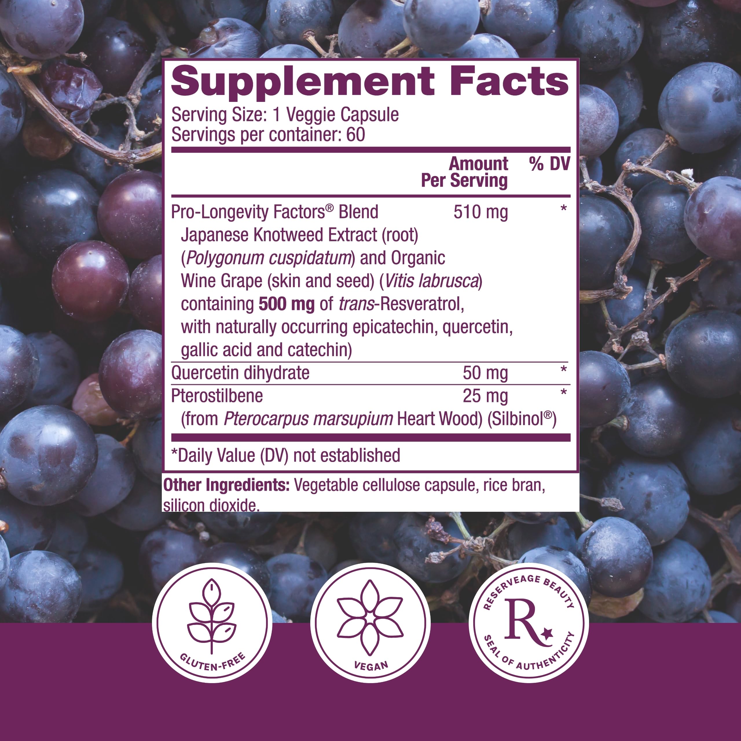 Reserveage Beauty, Resveratrol 500 mg with Pterostilbene, Antioxidant Supplement for Immune Support & Heart Health, Supports Healthy Aging