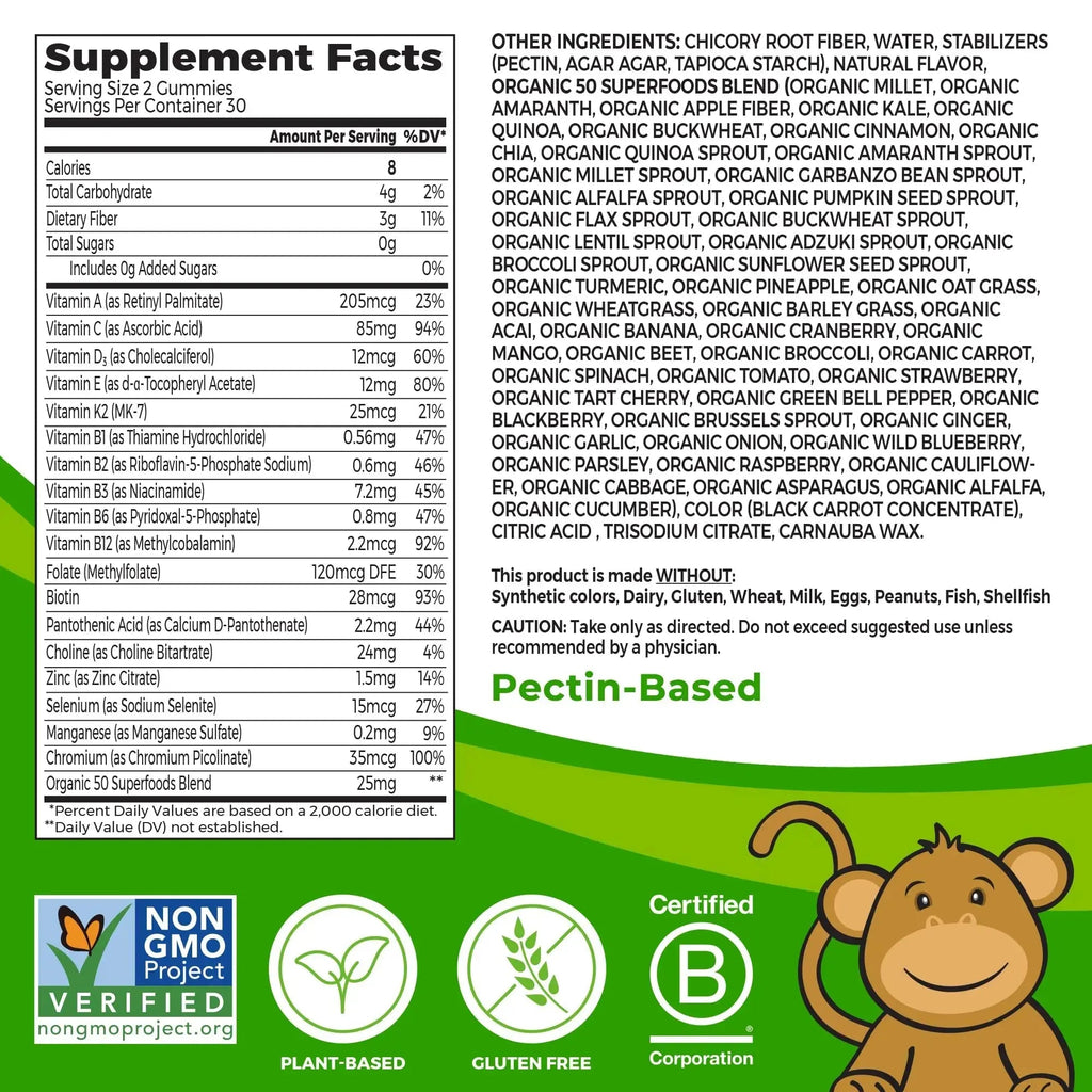 Orgain Kids Sugar Free Multivitamin Gummies, Vegan & Plant Based, 50 Superfoods, 15 Vitamins and Minerals, Immune Support and 3g of Fiber Orgain Au supplements