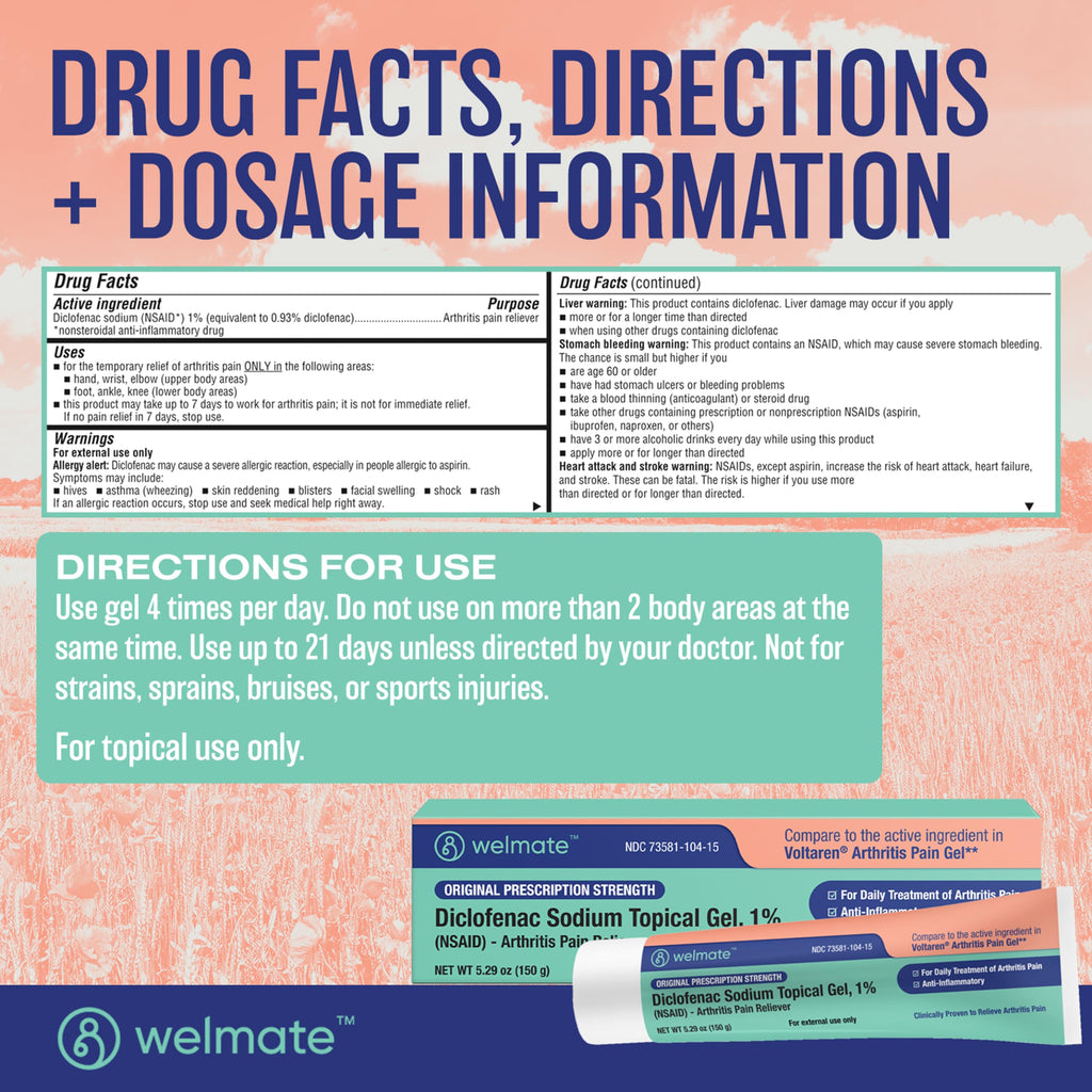 WELMATE - Arthritis Pain Reliever - Diclofenac Sodium Topical Gel 1% - Arthritis Relief - Pain Relief Cream/Gel - Mobility Aids - 5.29 oz - 3 Pack WELMATE Au supplements