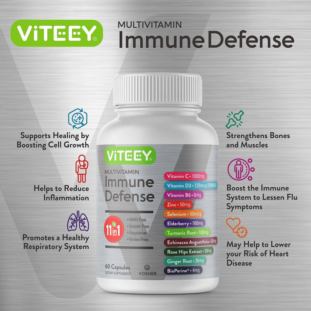 VITEEY 11 in 1 Immune Support Supplement - Immune Defense with Vitamin D3, B6, Echinacea, Turmeric, Rose-HIPS, Selenium Viteey Au supplements