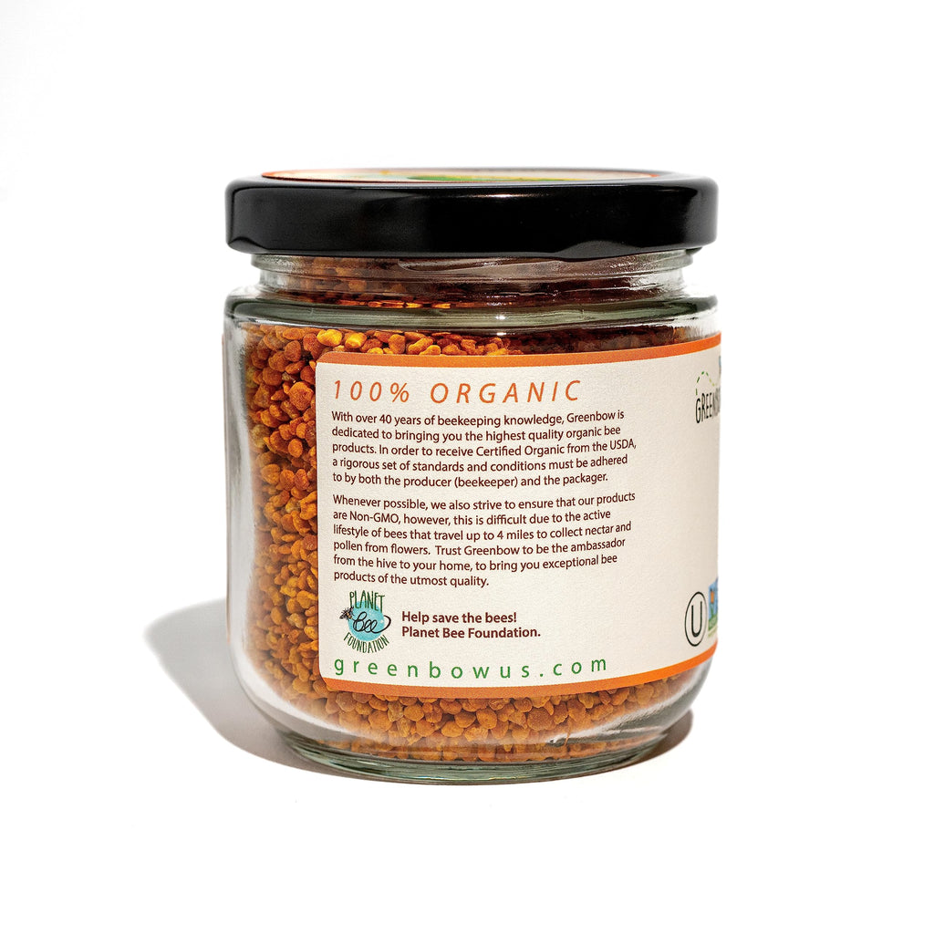 Greenbow Organic Bee Pollen - 100% USDA Certified Organic, Non-GMO, Halal, Kosher Certified, Pure & Natural Bee Pollen - Superfood Packed with Proteins