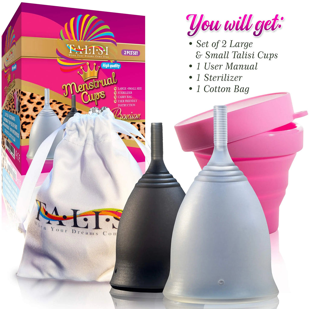 Talisi Soft Menstrual Cups Set of 2 - Reusable Period Cup for Women with Collapsible Case Holder Sterilizer TALISI WHEN YOUR DREAMS COME TRUE Au supplements