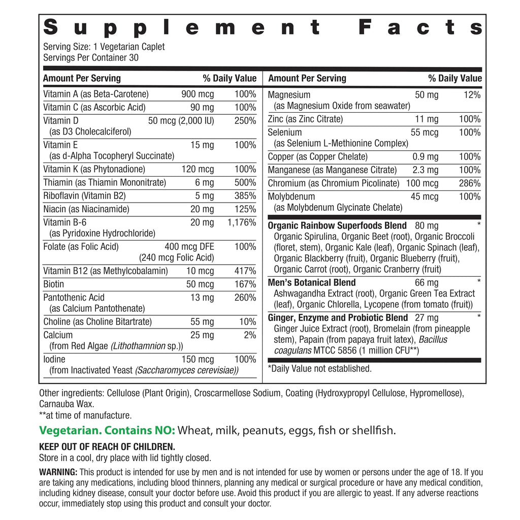 Rainbow Light Mens Multivitamin One + | 30 Caplets | Real Food Nutrients, Digestive Enzymes & Probiotics Rainbow Light Au supplements