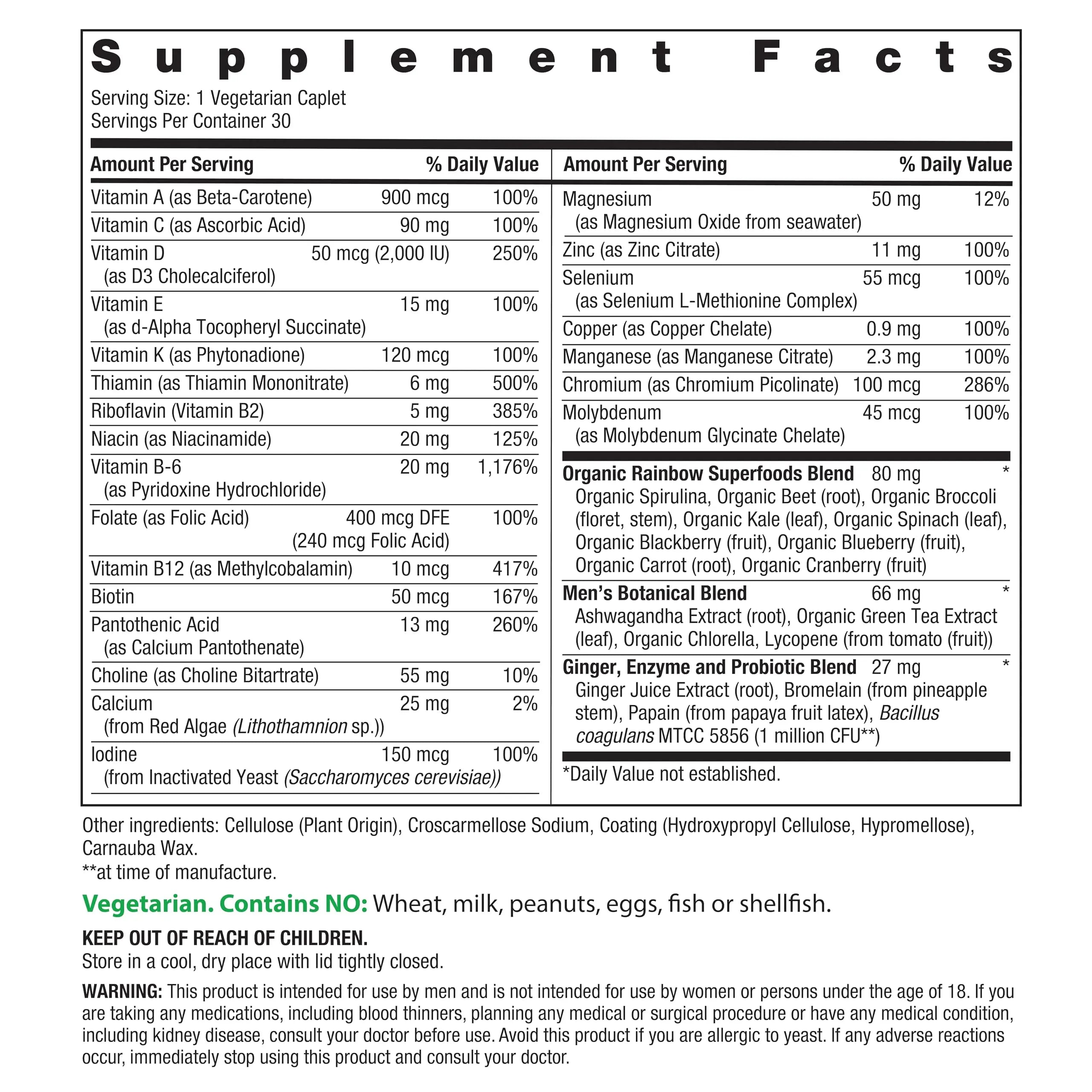 Rainbow Light Mens Multivitamin One + | 30 Caplets | Real Food Nutrients, Digestive Enzymes & Probiotics Rainbow Light Au supplements