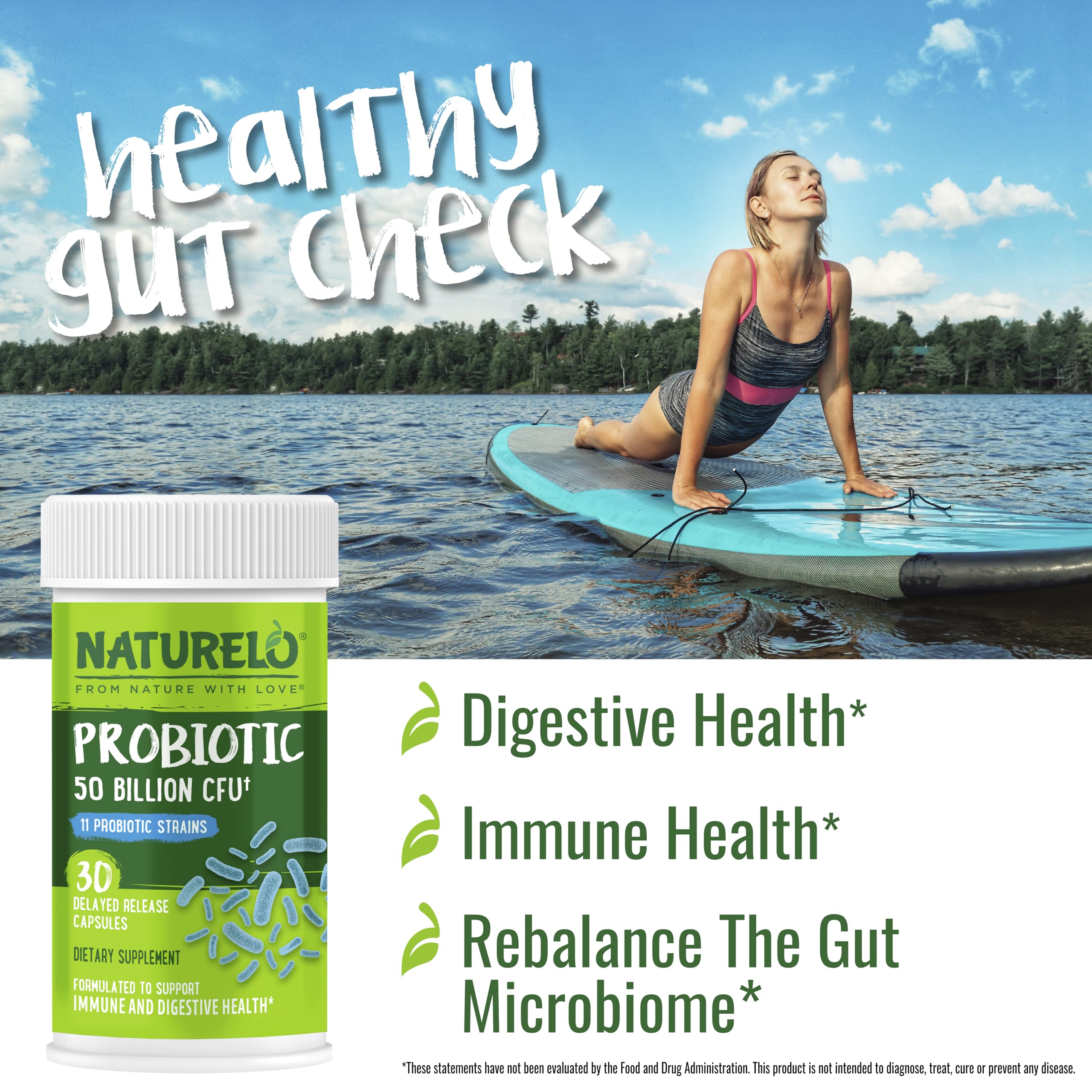 NATURELO Probiotics for Digestive Health, 50 Billion CFU, 30 Vegetarian Capsules, 11 Strains, Daily Use Supplement, Delayed Release, No-Fridge, Helps Boost Immune System,