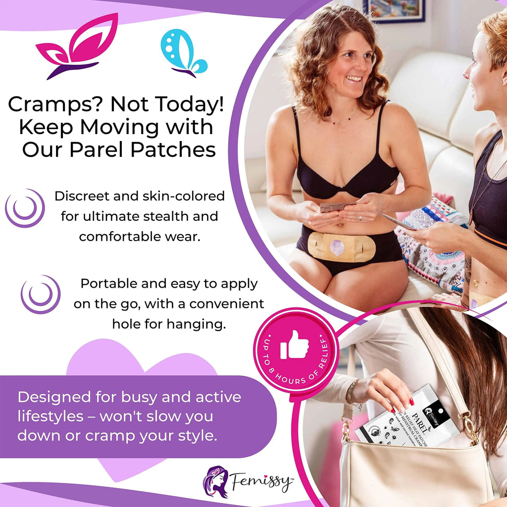 Heat Patches for Menstrual Cramps Based on Flow Strength, 10 Period Patches for Weak & Normal Flow & 1 Single Patch with Natural Herbs & Oils; Disposable Stick On Heating Pads Cramp-Free Period Femissy Au supplements
