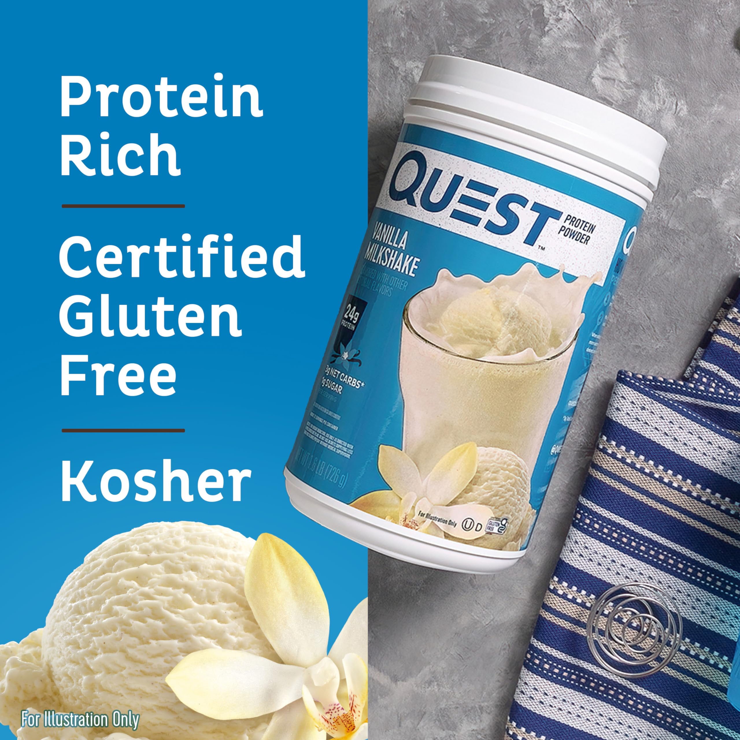 Quest Nutrition Vanilla Milkshake Protein Powder, 24g of Protein, 1g of Sugar, Low Carb, Gluten Free, 1.6 Pound, 23 Servings