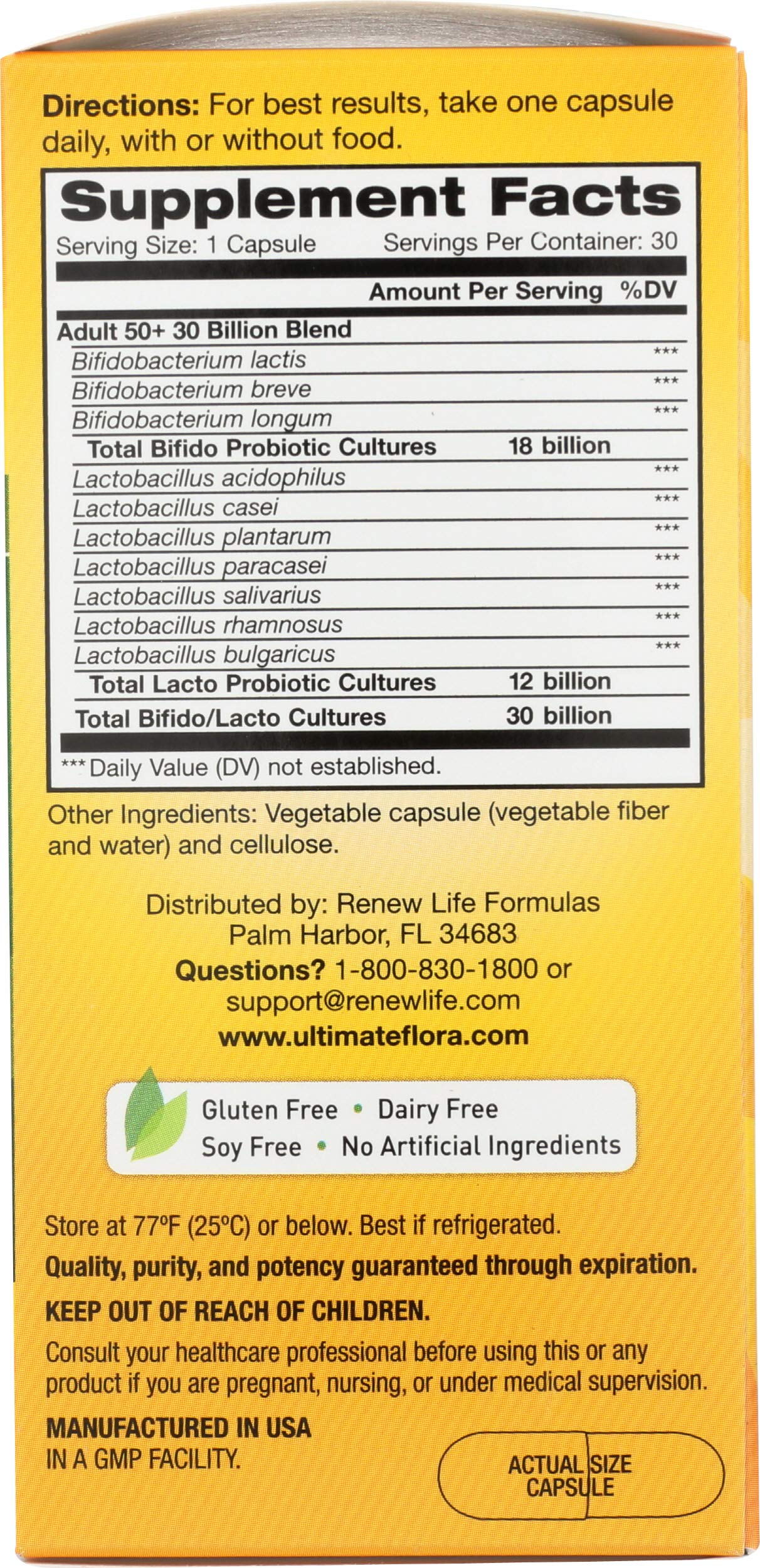 Renew Life Probiotic Adult 50 Plus Probiotic Capsules, Daily Supplement Supports Urinary, Digestive and Immune Health, L. Rhamnosus GG, Dairy, Soy and gluten-free, 30 Billion CFU, 30 Count Renew Life Au supplements