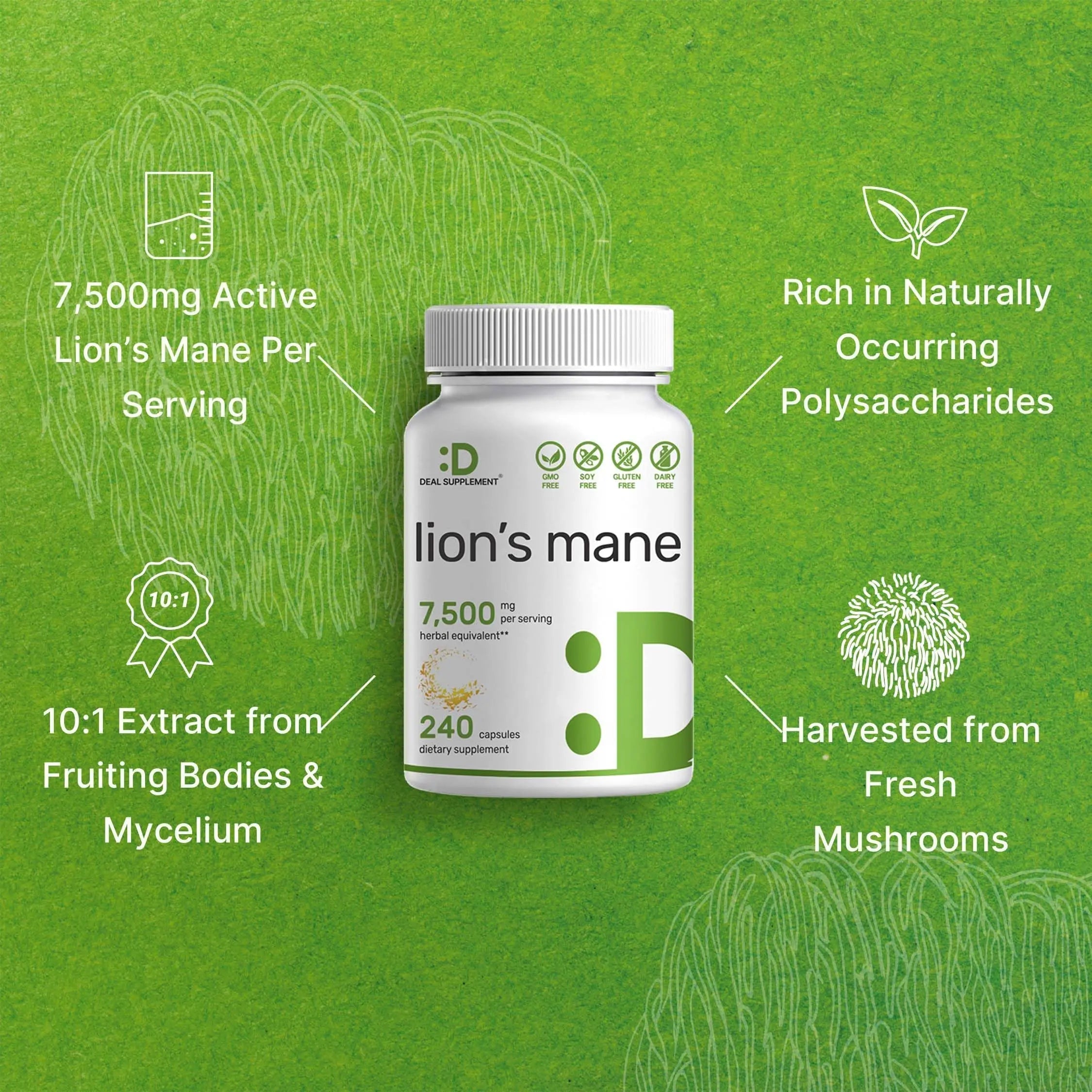 Lions Mane Mushroom Supplement, 7,500mg Per Serving, 240 Capsules – Active Fruiting DEAL SUPPLEMENT Au supplements