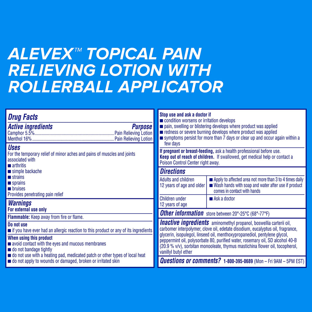 AleveX Topical Pain Relief Lotion with Rollerball Applicator - Long Lasting Arthritis and Muscle Pain Relief, 2.5 oz Aleve Au supplements