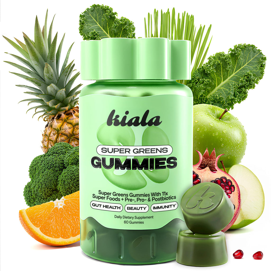 Kiala Nutrition Super Greens Gummies with 11x Organic Greens, Pre, Post & Probiotics, Antioxidants, Multivitamin, Fiber Supplement Supports Gut Health & Digestion, Dairy Free, Vegetarian, 60 Count Kiala Nutrition Au supplements