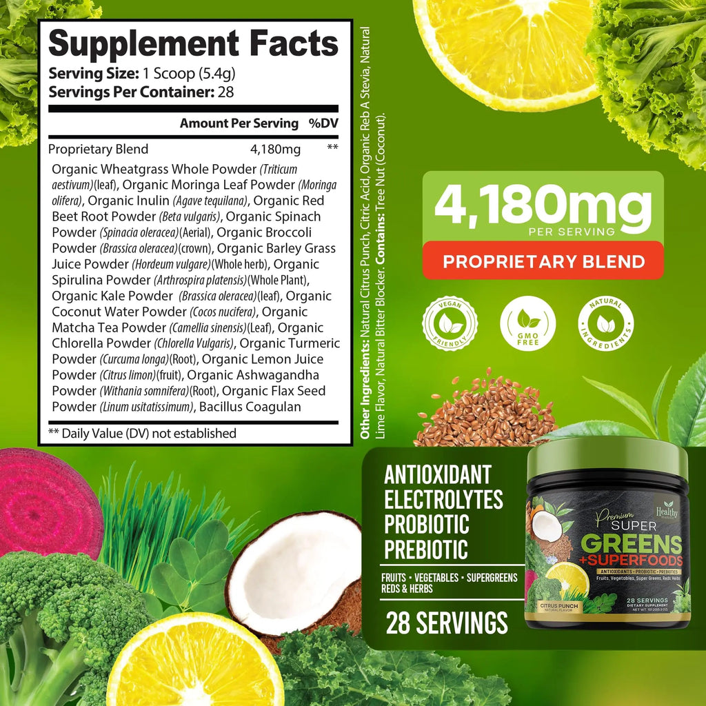 Greens Powder Superfood Supplement - Super Green Reds Smoothie Mix Blend with Spirulina Healthy Harvest Nutrition Au supplements