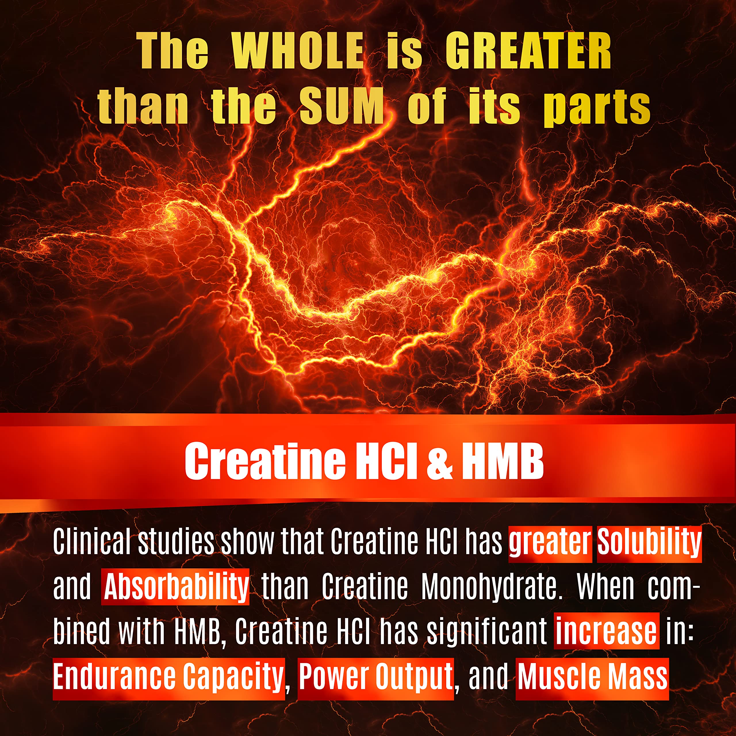 Creatine HCL Capsules with HMB - Workout Supplement for Men & Women, Muscle Builder, Endurance, Strength, Superior to Monohydrate: Instantized for Max Absorption, No Load