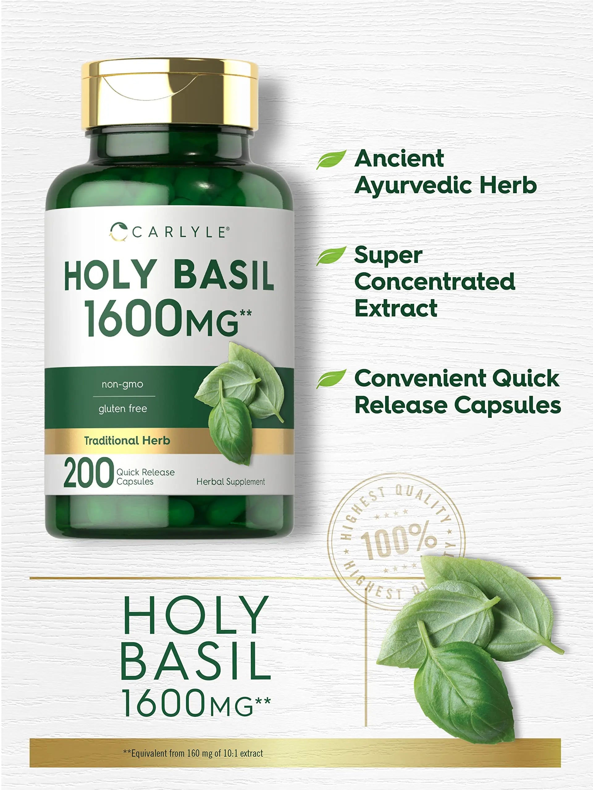 Carlyle Holy Basil Capsules 1600 mg | 200 Count | Tulsi Holy Basil Leaf Extract | Herbal Carlyle Au supplements