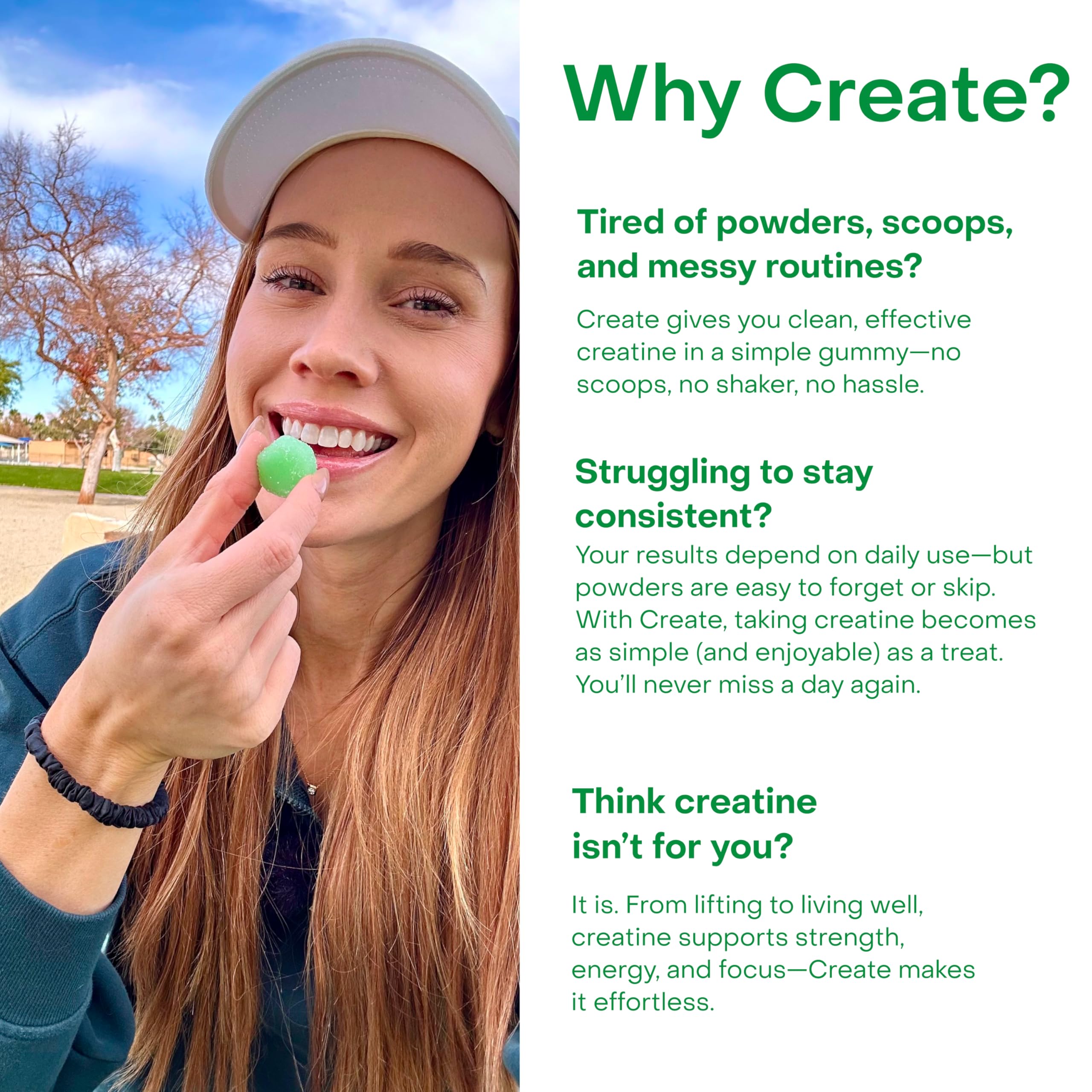 Create Creatine Monohydrate Gummies for Men & Women, Boost Focus, Strength, and Endurance, Anti-Melting Formula, Vegan, Gluten-Free, Non-GMO, 1.5g of Creatine per Gummy (Sour Green Apple) Create Au supplements