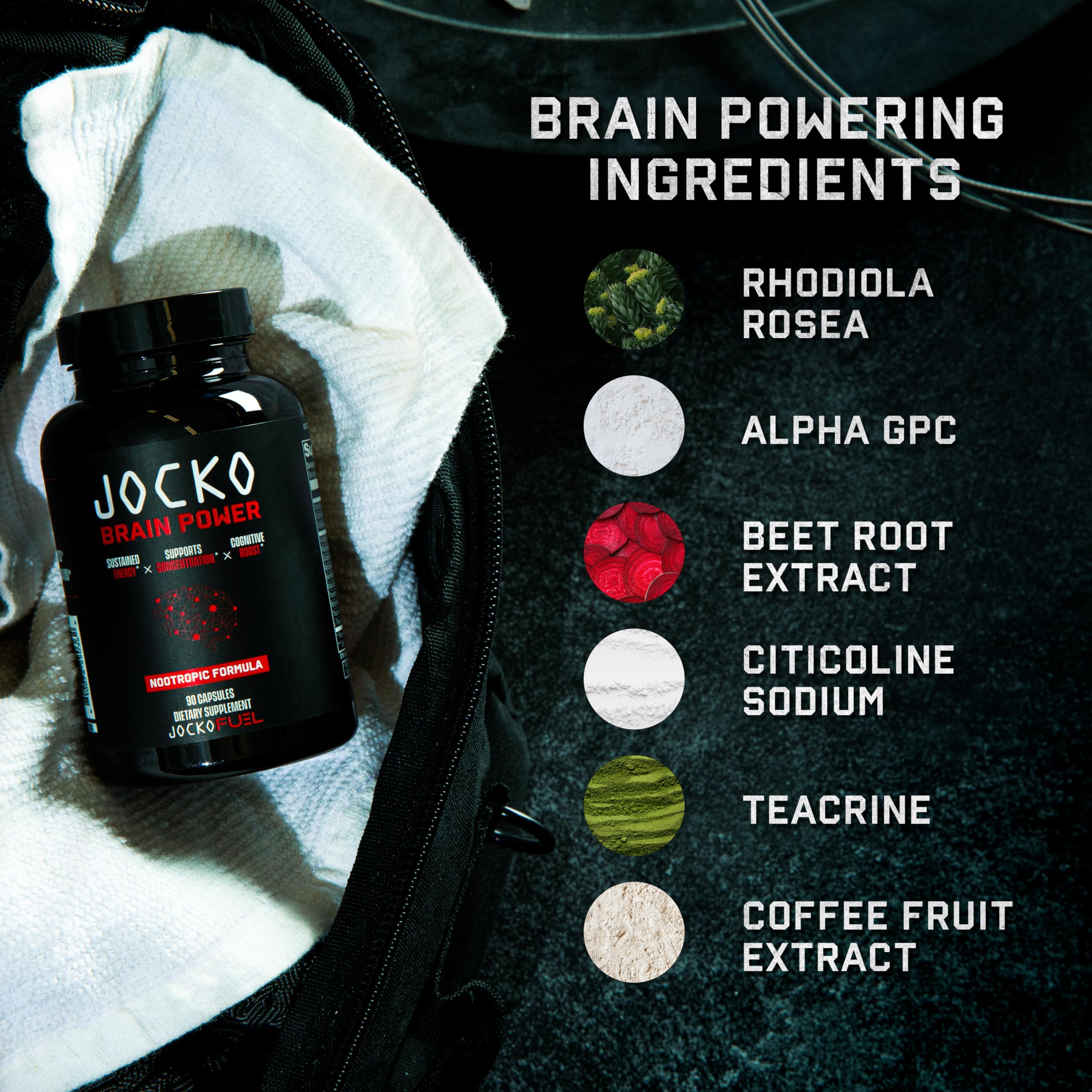 Jocko Fuel Brain Power - Nootropic Dietary Supplements for Memory & Focus wiht L Theanine, L Carnitine- Energy & Focus Supplement (90 Capsules) Jocko Fuel Au supplements