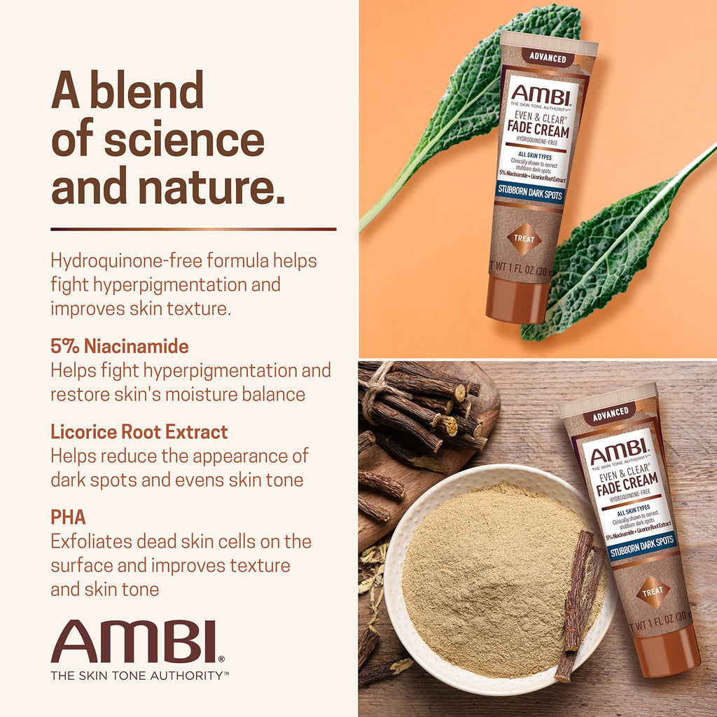 Ambi Even & Clear Advanced Fade Cream, Hydroquinone-free, Hyperpigmentation Treatment, Stubborn Dark Spot Corrector, Results In As Little As 2-3 Weeks