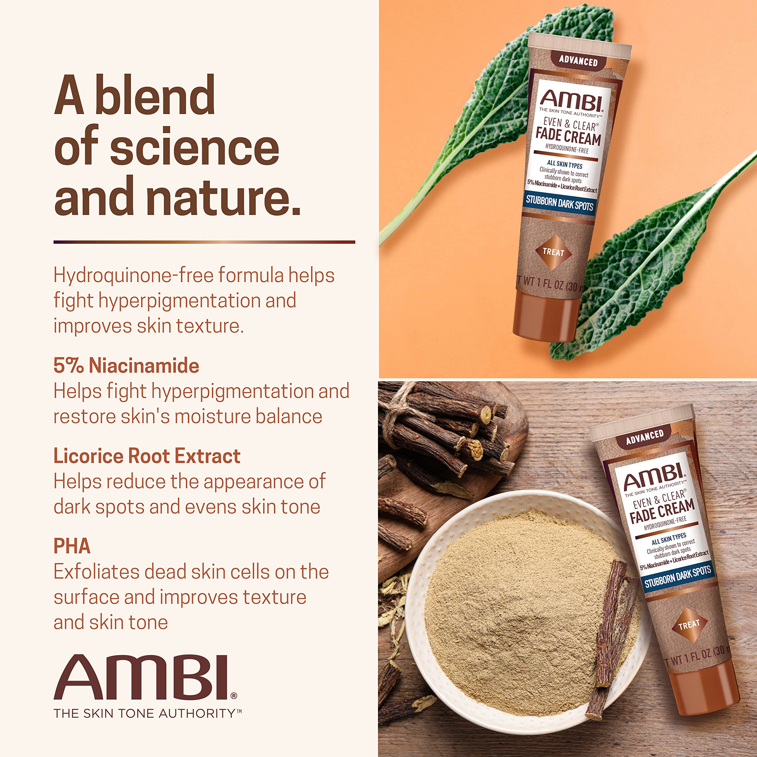 Ambi Even & Clear Advanced Fade Cream, Hydroquinone-free, Hyperpigmentation Treatment, Stubborn Dark Spot Corrector, Results In As Little As 2-3 Weeks