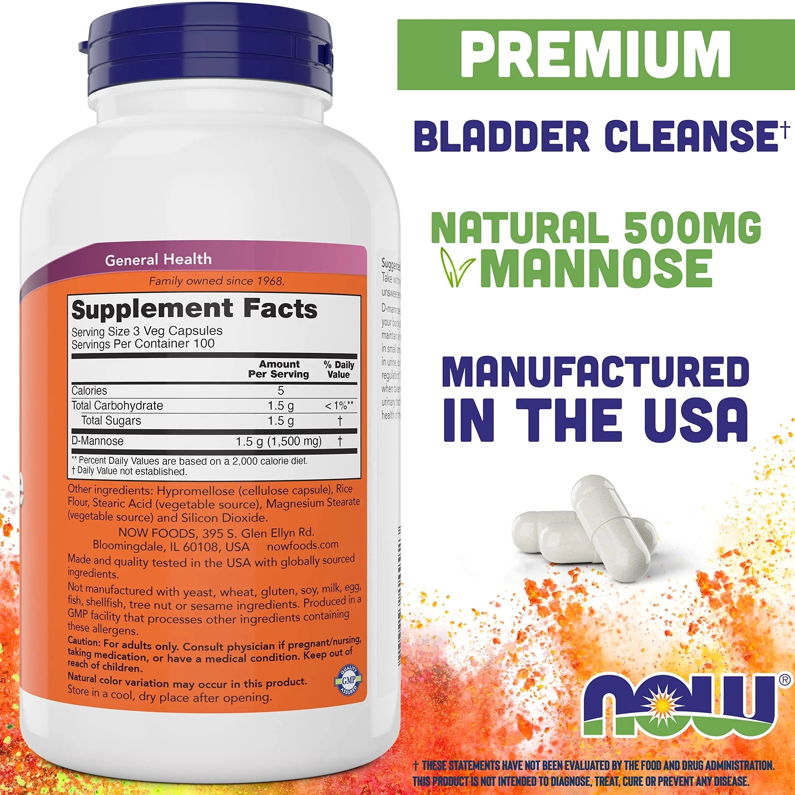 Now D-Mannose 500 mg, 300 Capsules - Vegan, Non GMO Supplement for Women and Men - Supports Healthy Urinary Tract, Cleanses The Bladder NOW Foods Au supplements