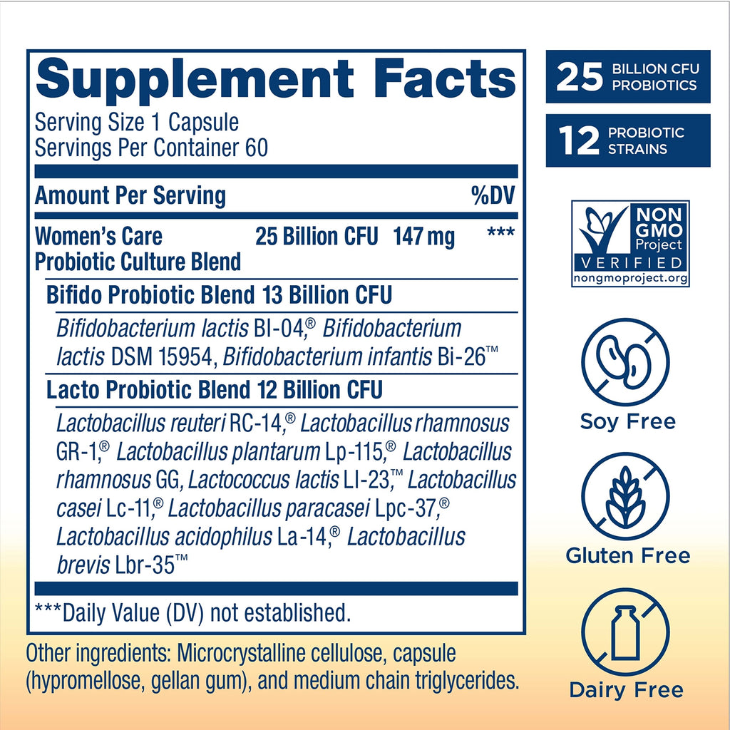 Renew Life Women's Probiotic Capsules, Supports pH Balance for Women, Vaginal, Urinary, Digestive and Immune Health, L. Rhamnosus GG, Dairy, Soy and Gluten-Free, 25 Billion CFU - 60 Ct Renew Life Au supplements