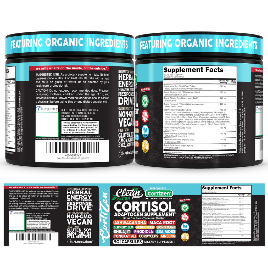 Clean Nutra Cortisol Supplements For Women | Maca Root Ashwagandha Cortisol Detox Manager Reducer + Slippery Elm Fenugreek Lions Mane Shilajit Rhodiola Sea Moss Tongkat Ali Cordyceps Ginseng Beet Root Clean Nutraceuticals Au supplements