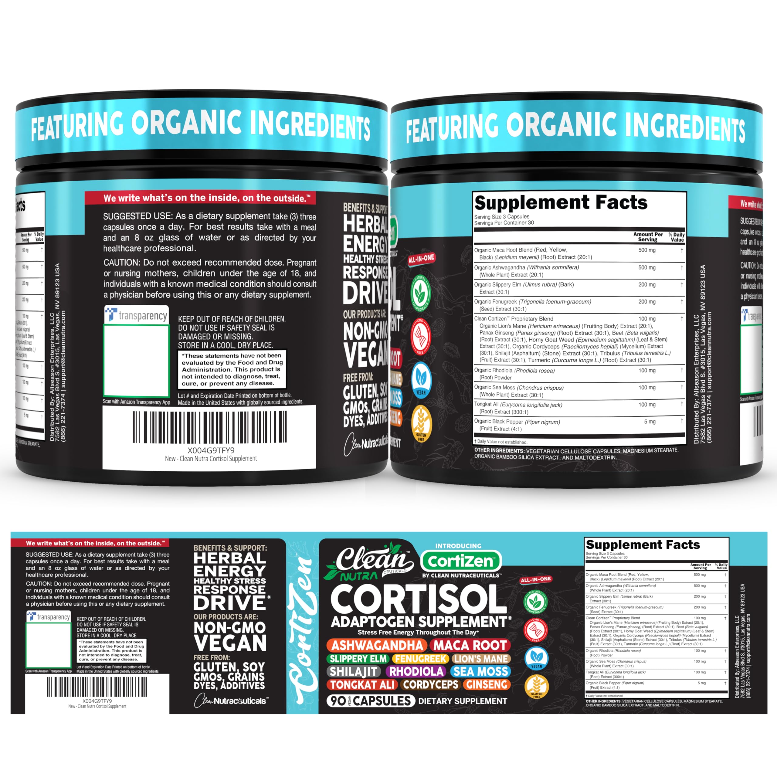 Clean Nutra Cortisol Supplements For Women | Maca Root Ashwagandha Cortisol Detox Manager Reducer + Slippery Elm Fenugreek Lions Mane Shilajit Rhodiola Sea Moss Tongkat Ali Cordyceps Ginseng Beet Root Clean Nutraceuticals Au supplements