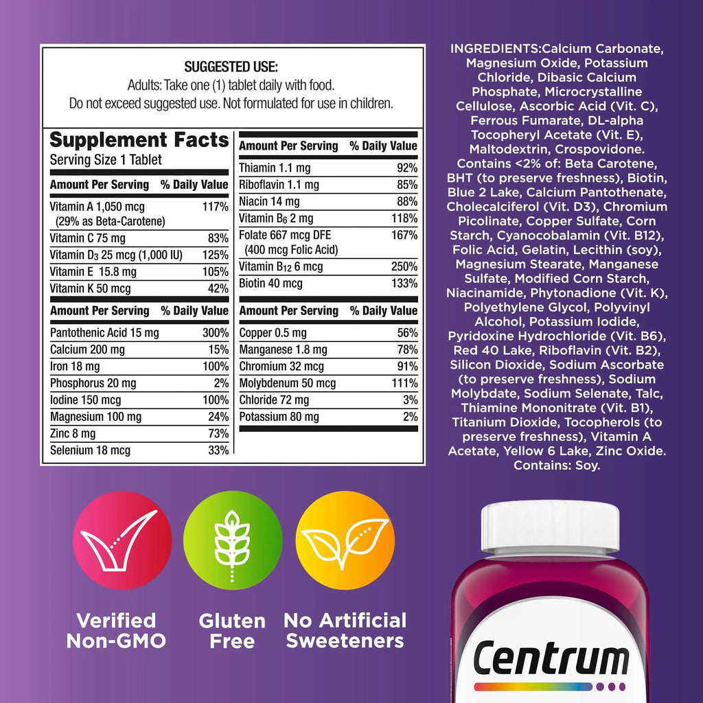Centrum Multivitamin for Women, Multimineral Supplement with Iron, Vitamin D3, B Vitamins and Antioxidant Vitamins C and E, Gluten Free Centrum Au supplements
