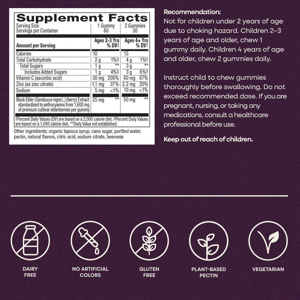 Nature’s Way Sambucus Kids Elderberry Immune Gummies with Black Elderberry Extract, Daily Immune Support Gummy with Vitamin C and Zinc