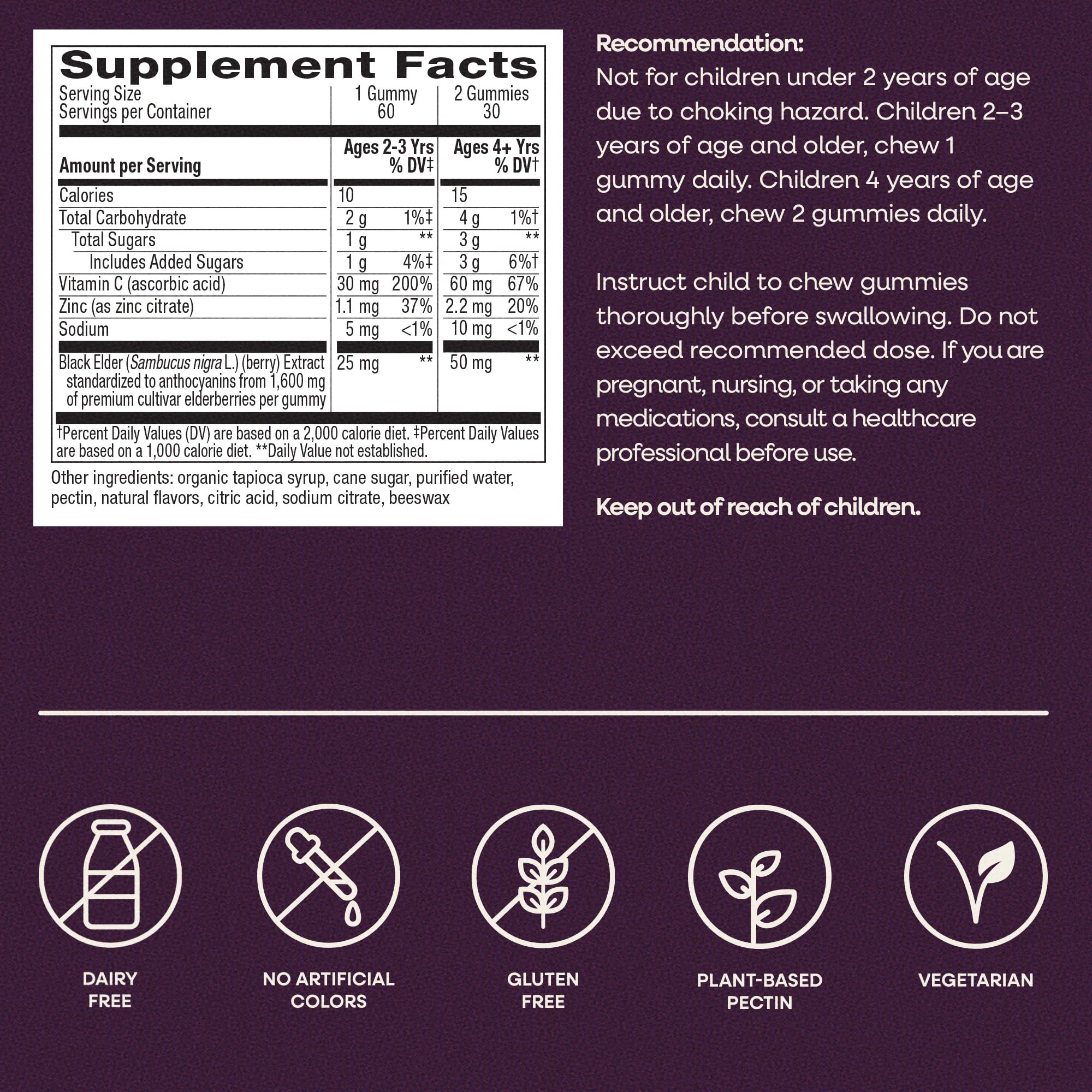 Nature’s Way Sambucus Kids Elderberry Immune Gummies with Black Elderberry Extract, Daily Immune Support Gummy with Vitamin C and Zinc