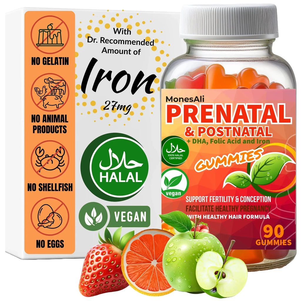 MonesAli Prenatal Gummies for Women Vitamins| & Postnatal | Vegan, Halal, Gelatin Free | with Folate, Iron & Biotin | MonesAli Au supplements