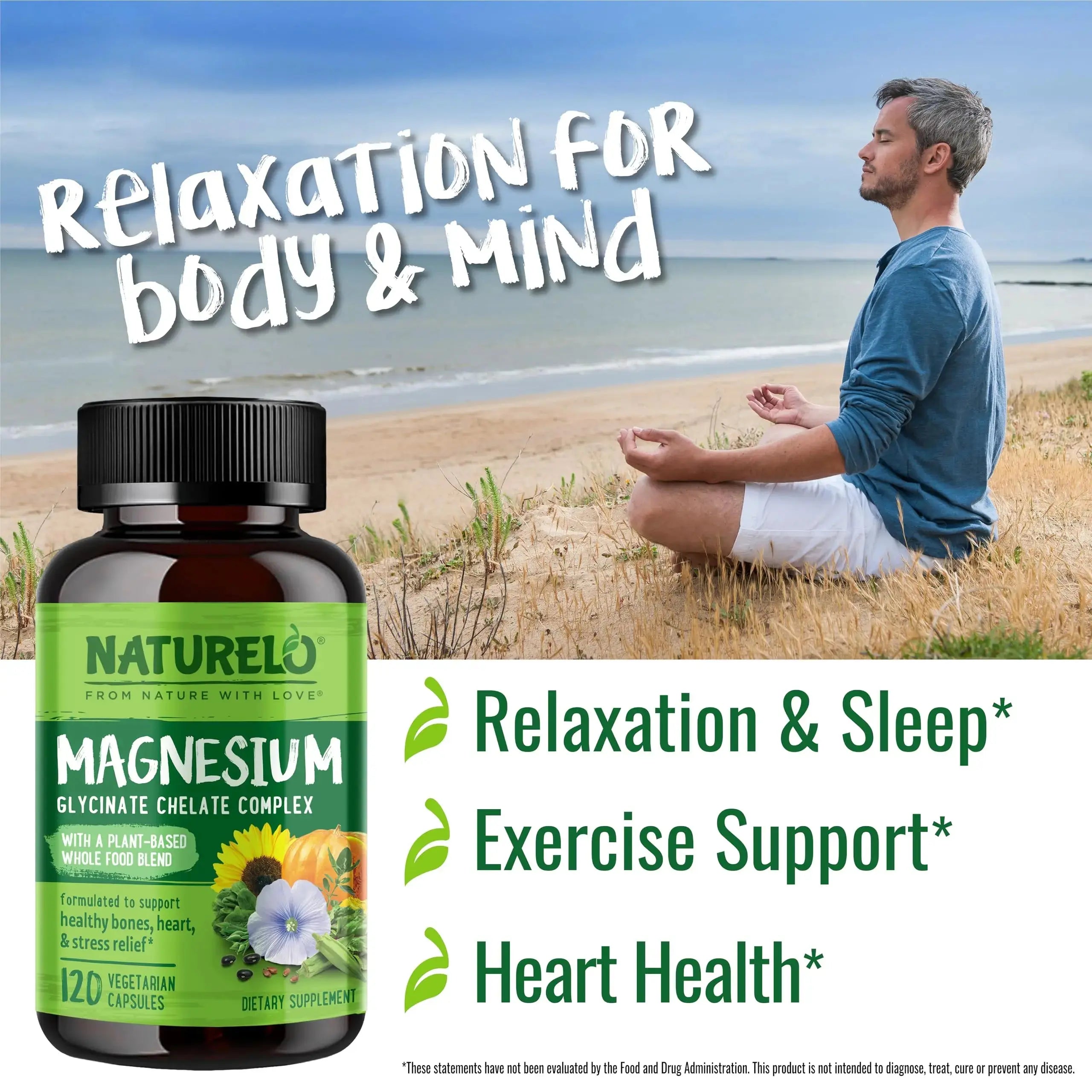 NATURELO One Daily Multivitamin for Men with Vitamins, Minerals & Organic Whole Foods - 60 Capsules and Magnesium Glycinate Chelate Complex NATURELO Au supplements