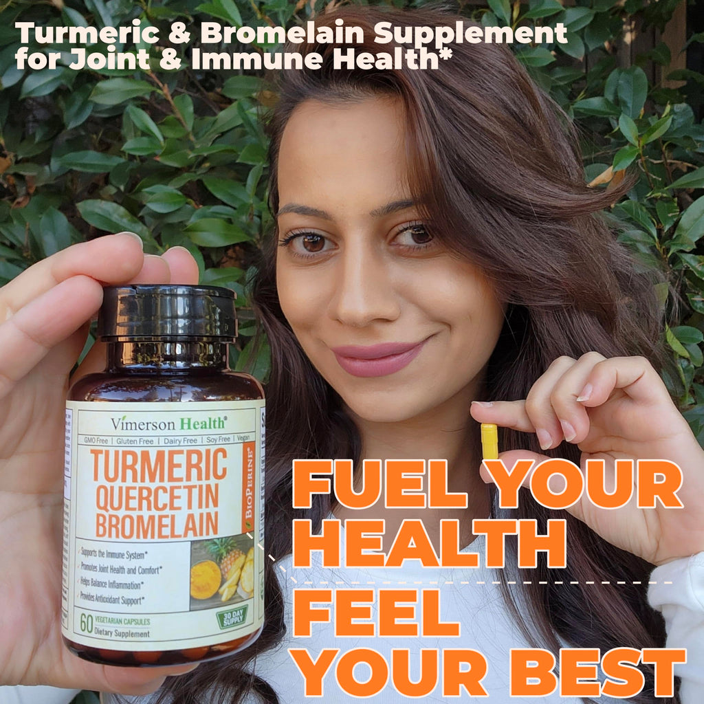Quercetin with Bromelain Turmeric Curcumin Supplement – Allergy Relief, Immune & Joint Support – Organic Turmeric Supplement w/Bioperine for Enhanced Absorption
