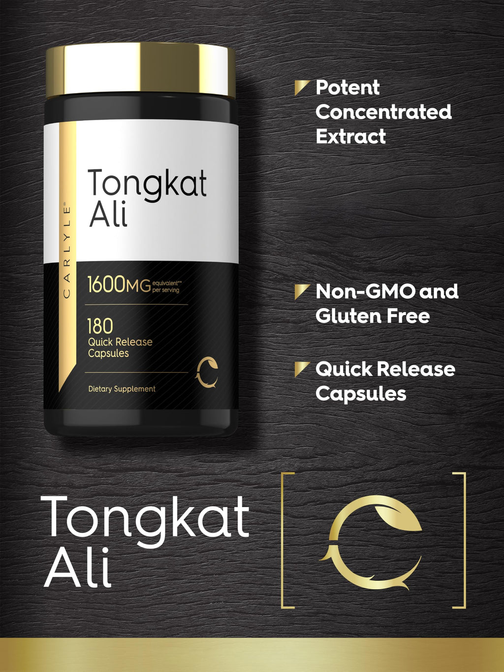 Carlyle Tongkat Ali | 180 Quick Release Capsules | Non-GMO and Gluten Free Supplement