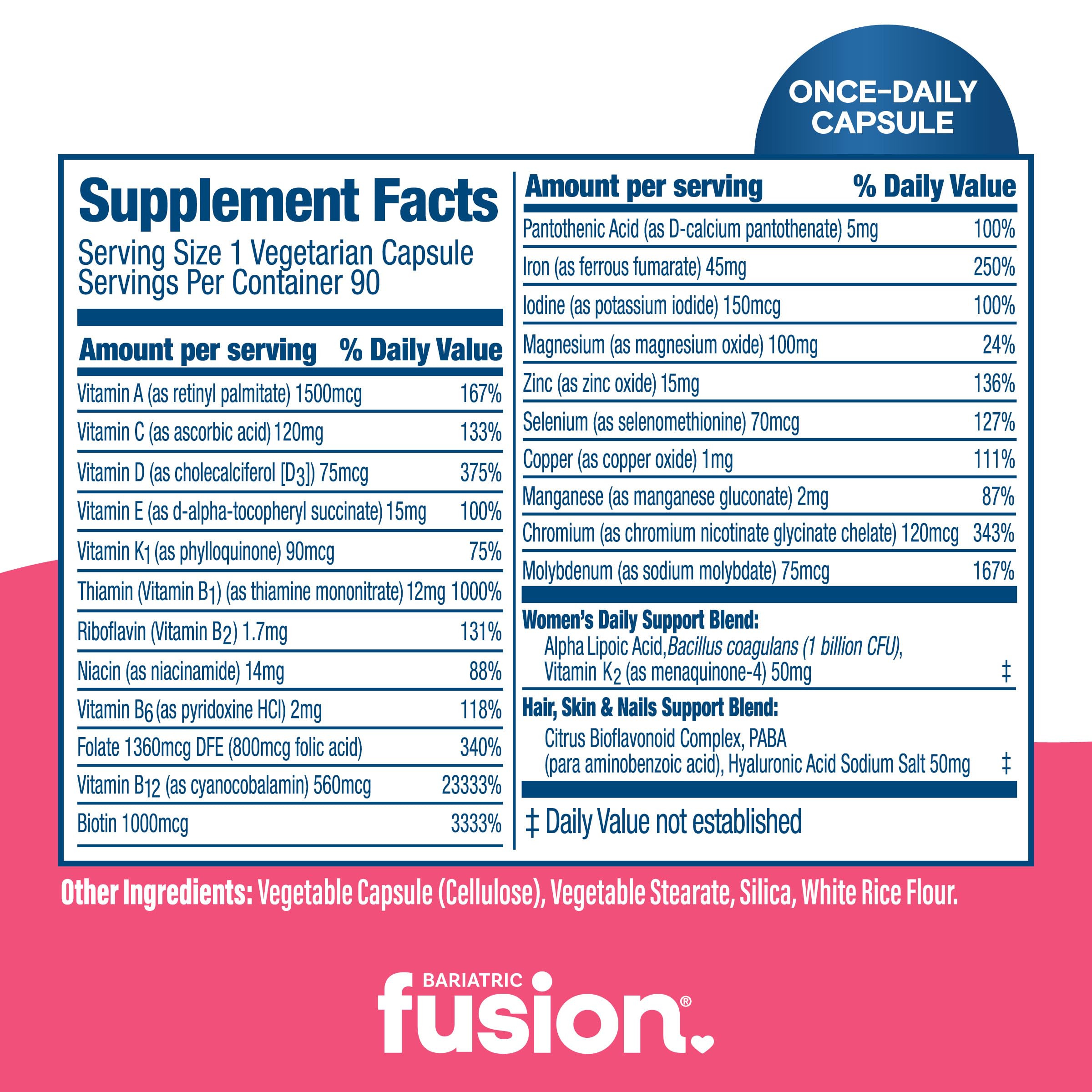 Bariatric Fusion One Per Day Bariatric Multivitamin with Iron for Women | with Hair and Nails Vitamin Blend | Gastric Bypass