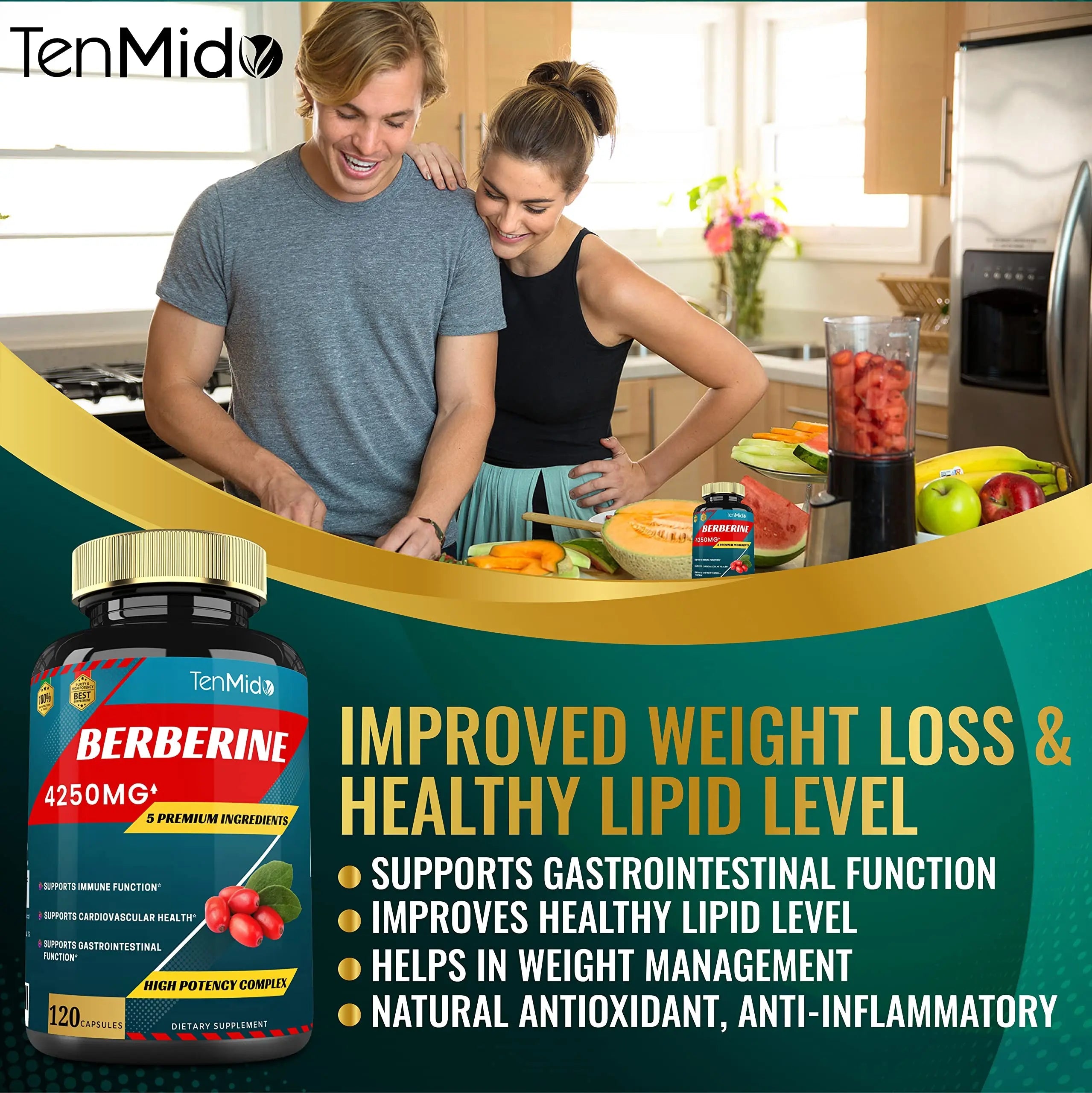 Berberine Extract Capsules 4250mg, 4 Months Supply & Ceylon, Milk Thistle, Turmeric Tenmido Au supplements