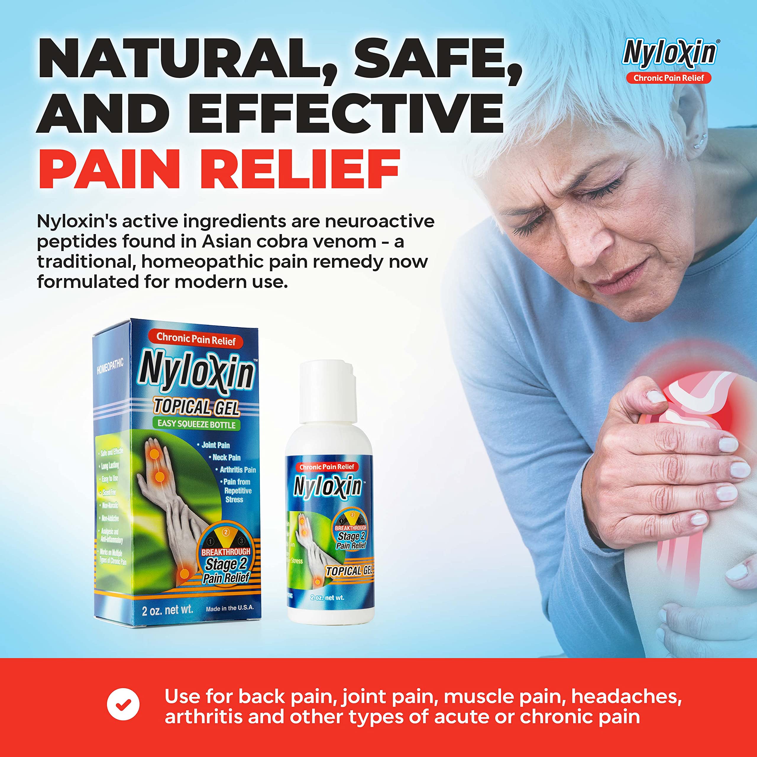 Nyloxin Easy Squeeze Bottle Arthritis Pain Relief Gel, Back Pain Relief, Neuropathy Pain Relief, Nerve Pain Relief, Knee Pain Relief, Foot Pain Relief, Muscle Pain Relief, Joint Pain Relief (2 oz) Nyloxin Au supplements