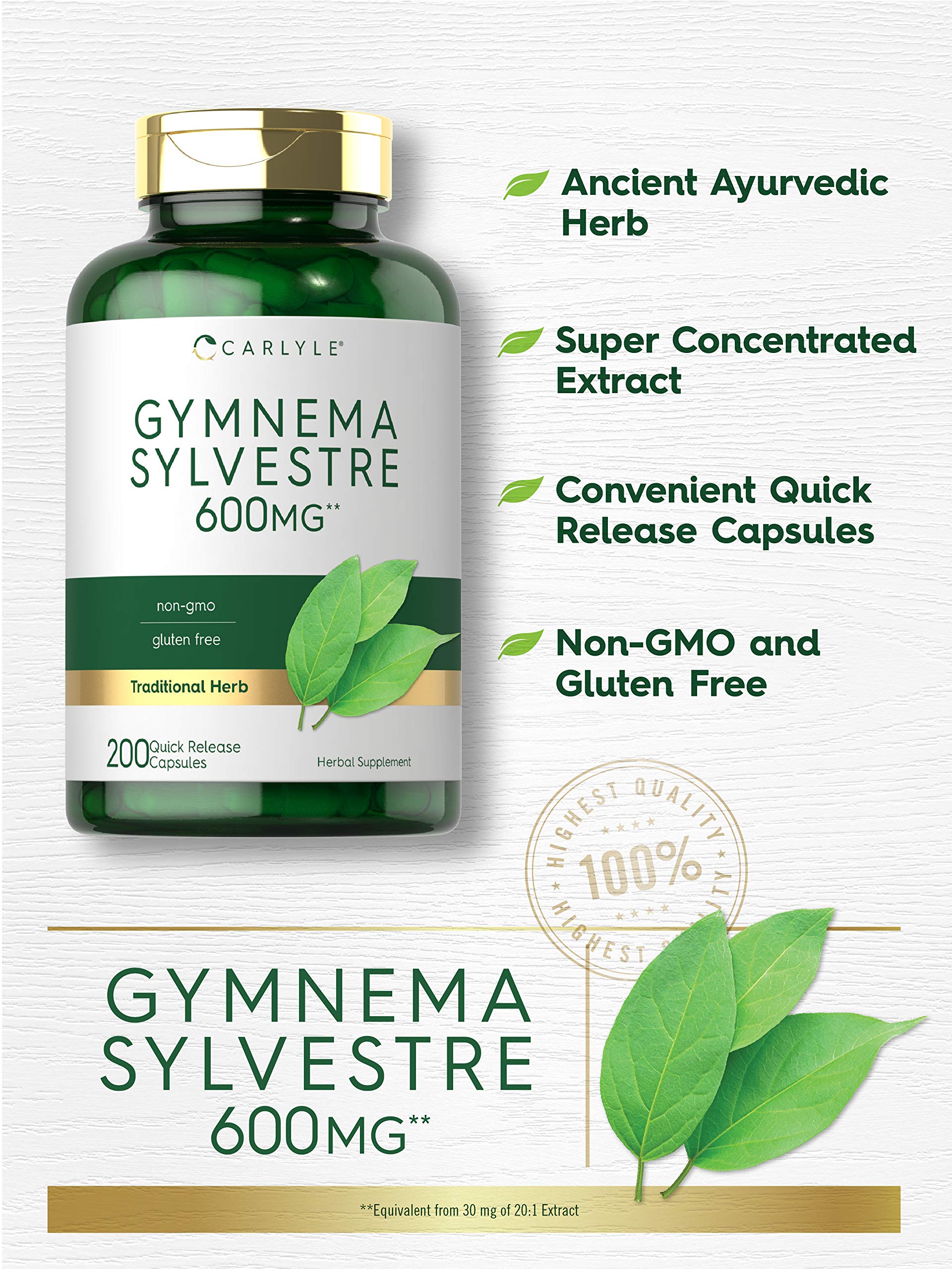 Carlyle Gymnema Sylvestre Capsules | 200 Count | Non-GMO and Gluten Free Supplement