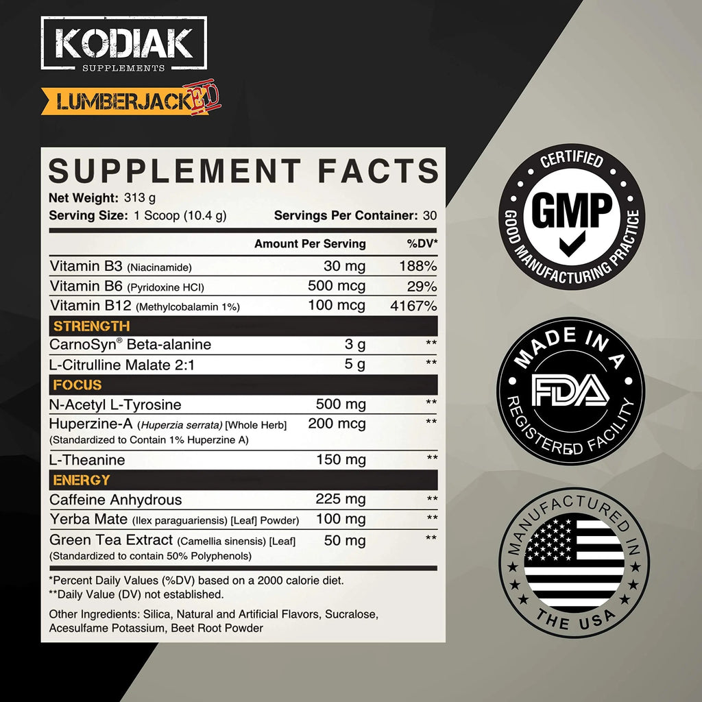 Kodiak Supplements LUMBERJACKED Pre-Workout Supplement with CarnoSyn 30 Servings Kodiak Supplements Au supplements