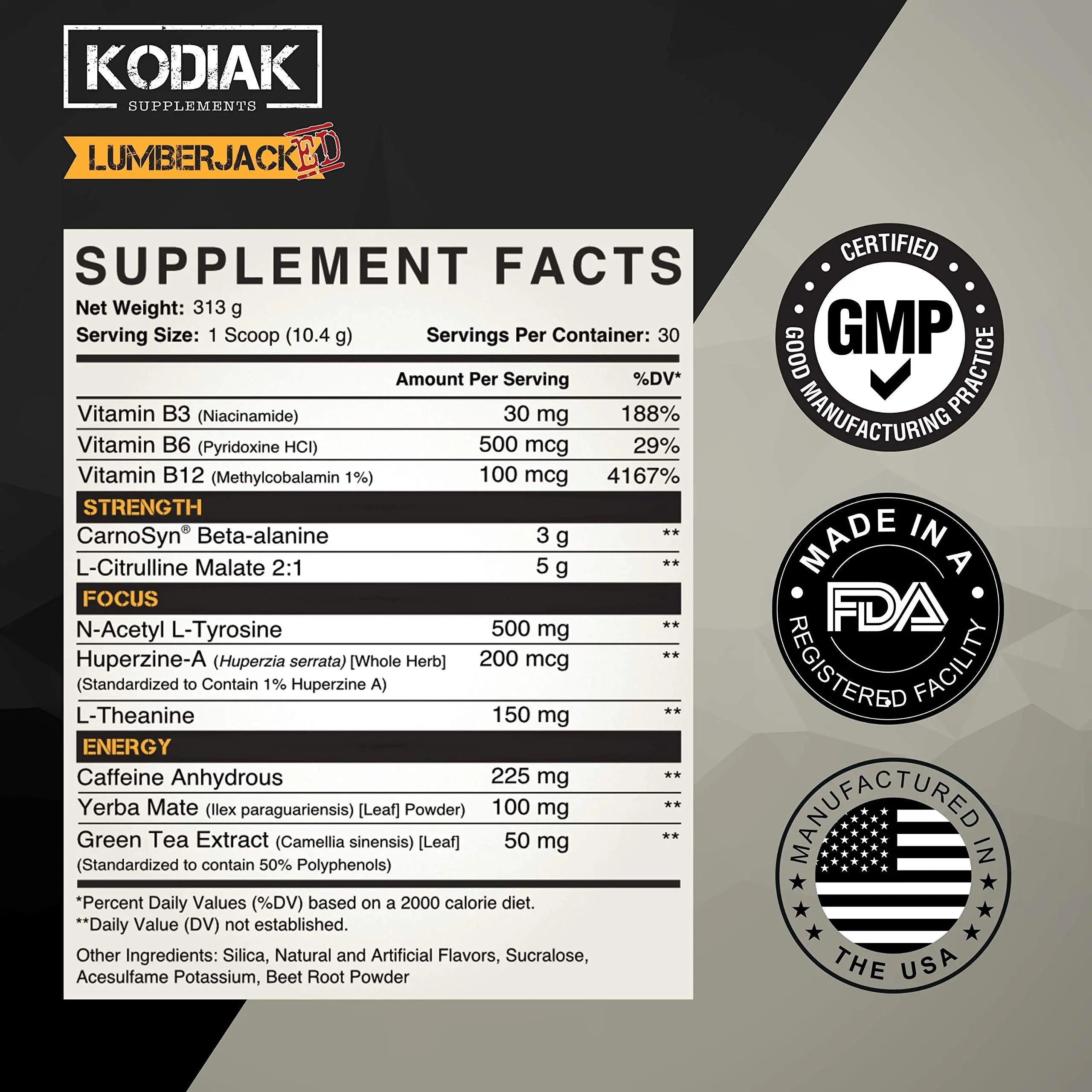 Kodiak Supplements LUMBERJACKED Pre-Workout Supplement with CarnoSyn 30 Servings Kodiak Supplements Au supplements