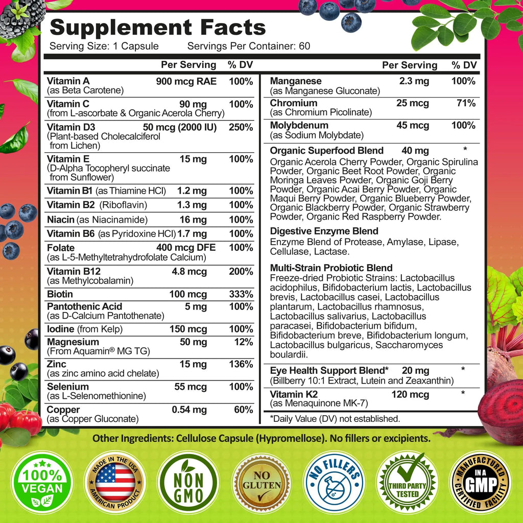 Women's Daily Multivitamin 50 Plus - Vegan Methylated Multivitamin for Women 50 and Over with Biotin, Organic Superfoods & Lutein SUPPLEMENTS STUDIO Au supplements