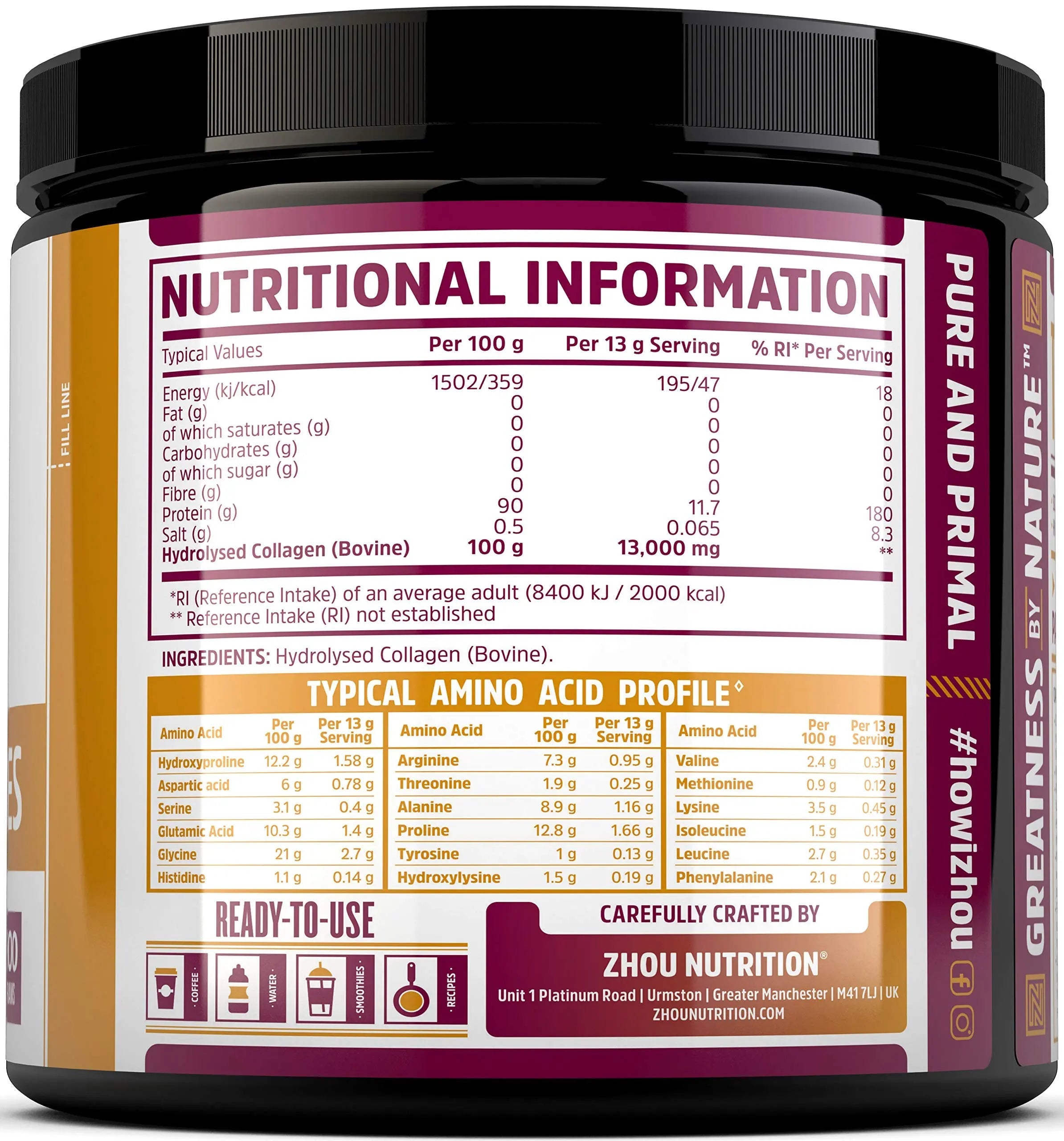 Collagen Powder 500g - Hydrolysed Collagen Peptides Powder - High Protein Bovine Collagen Supplement Nu U Nutrition Au supplements